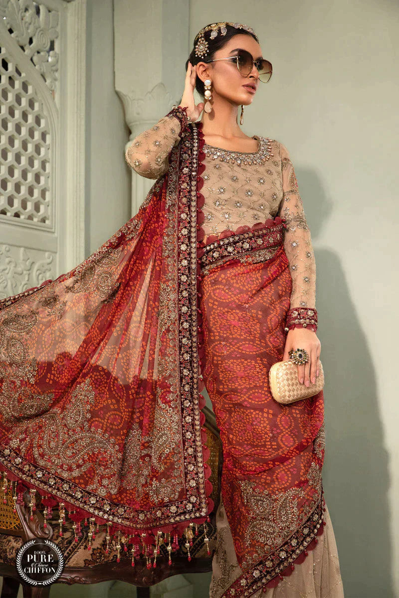 MariaB – Chiffon – MPC-22-202-Coffee and Maroon - House Of Hania