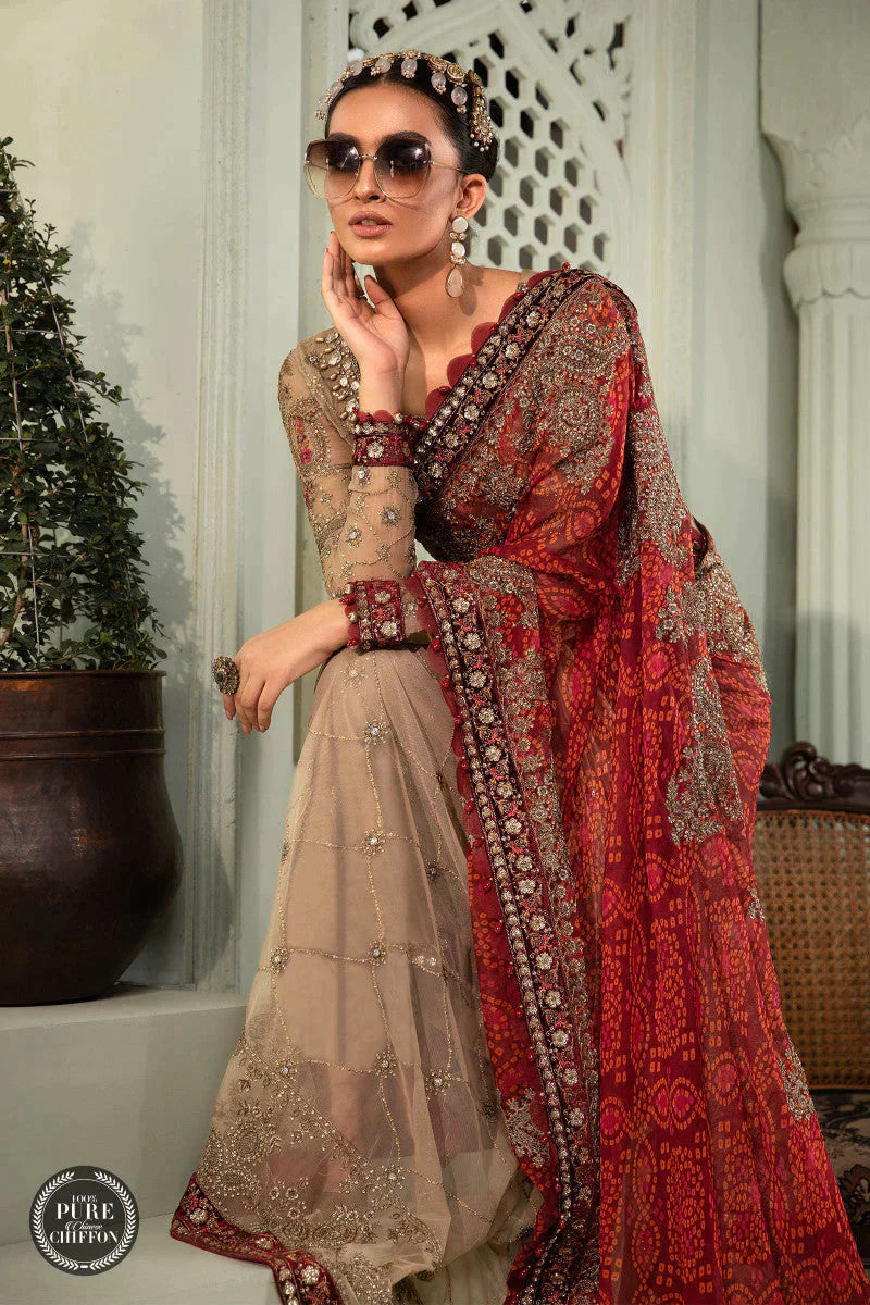MariaB – Chiffon – MPC-22-202-Coffee and Maroon - House Of Hania