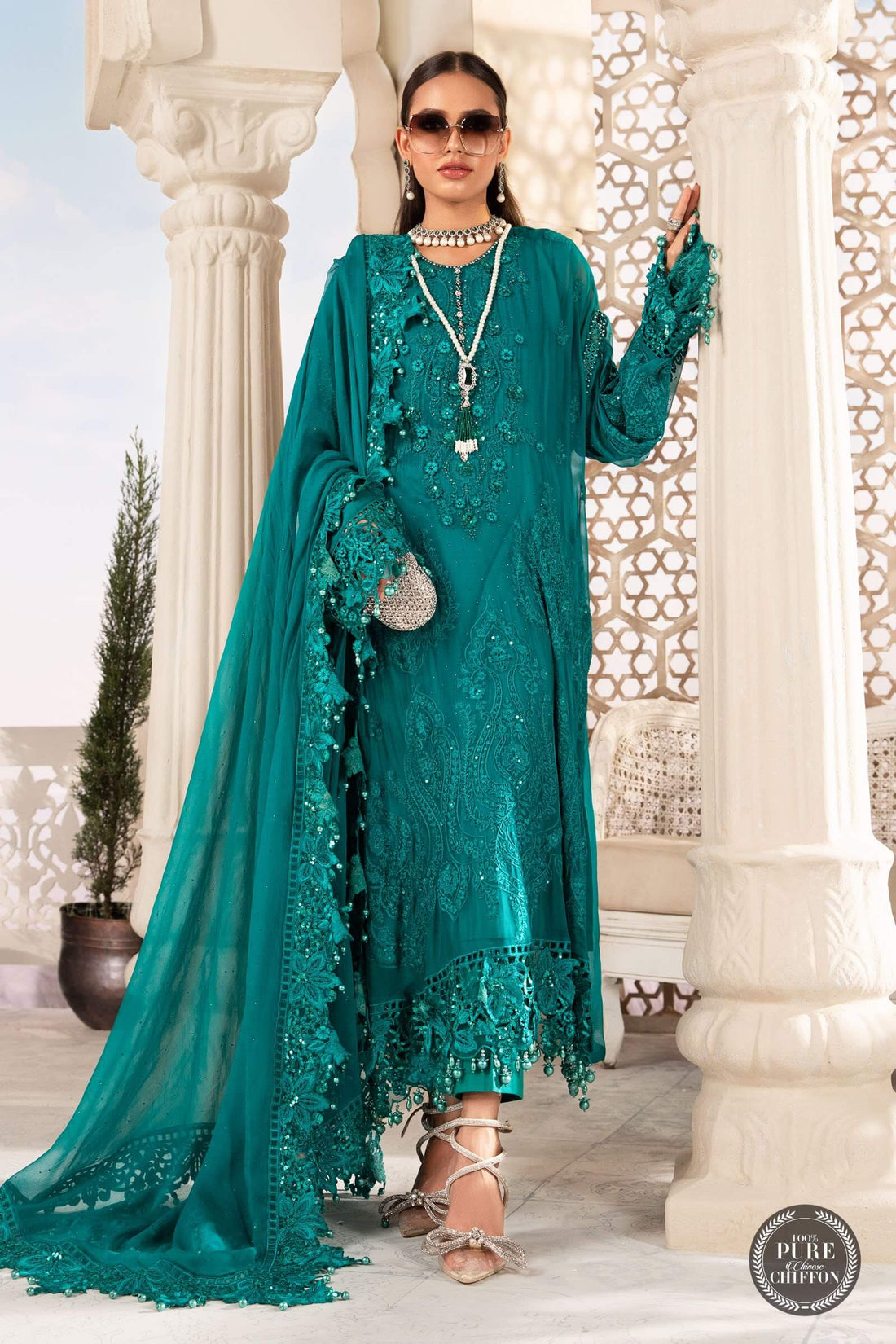 MariaB – Chiffon – MPC-22-203-Deep and Sea Green - House Of Hania