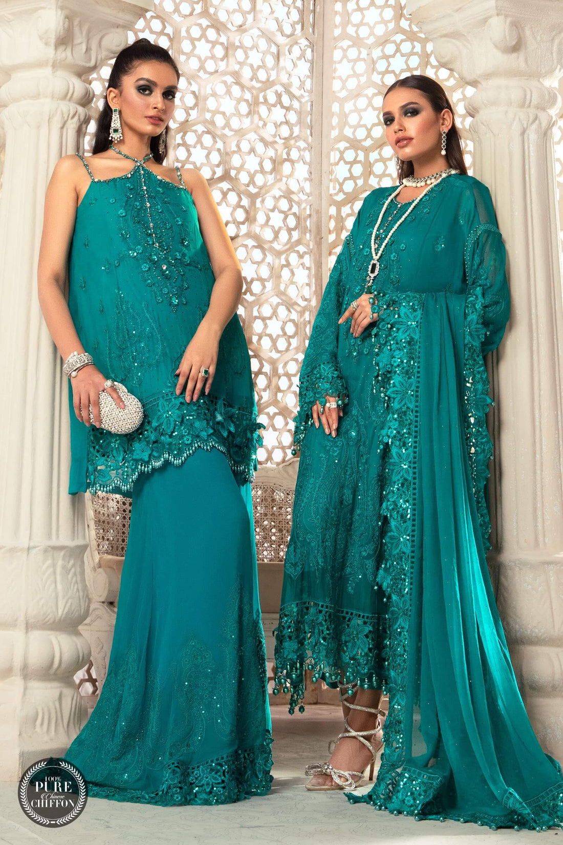 MariaB – Chiffon – MPC-22-203-Deep and Sea Green - House Of Hania
