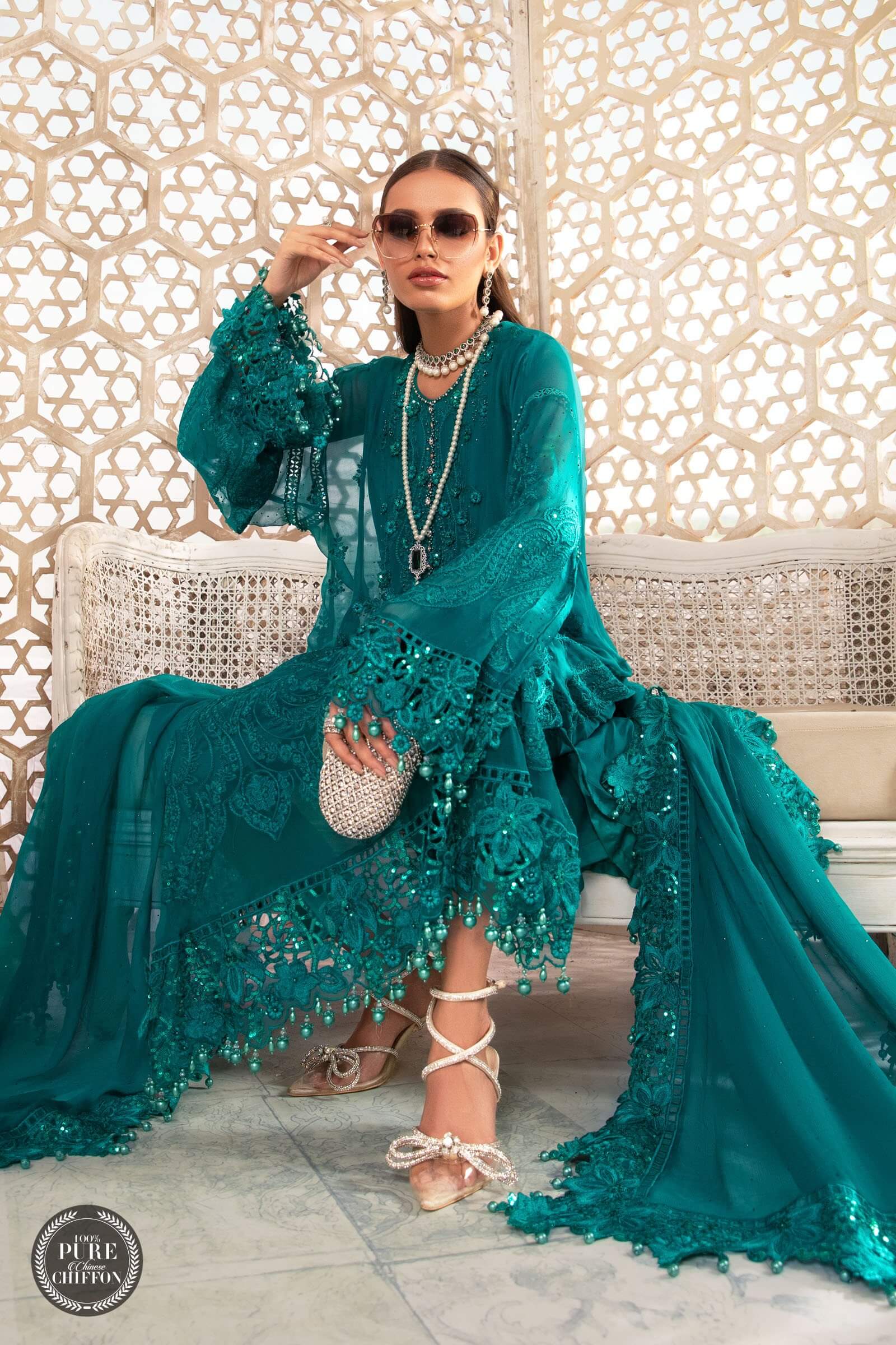 MariaB – Chiffon – MPC-22-203-Deep and Sea Green - House Of Hania