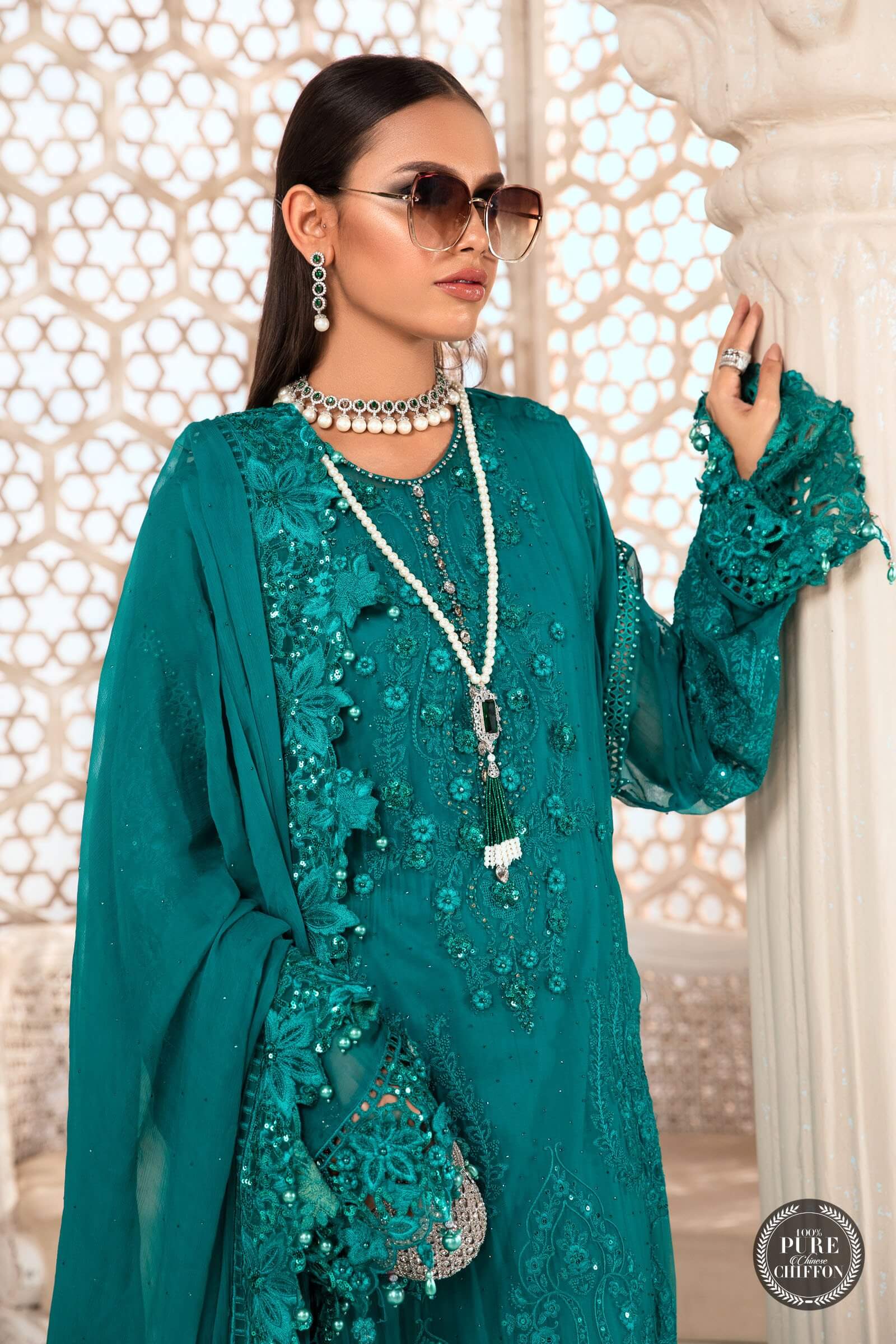 MariaB – Chiffon – MPC-22-203-Deep and Sea Green - House Of Hania