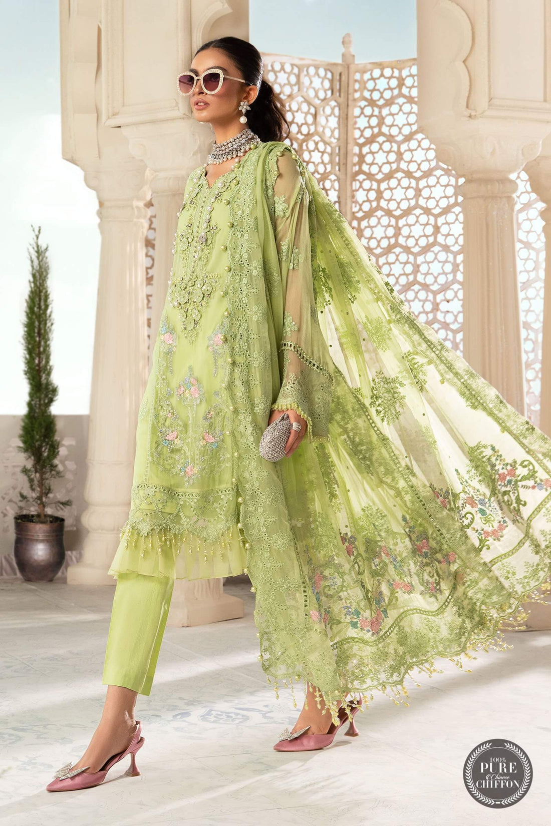 MariaB – Chiffon – MPC-22-207-Lime Green - House Of Hania