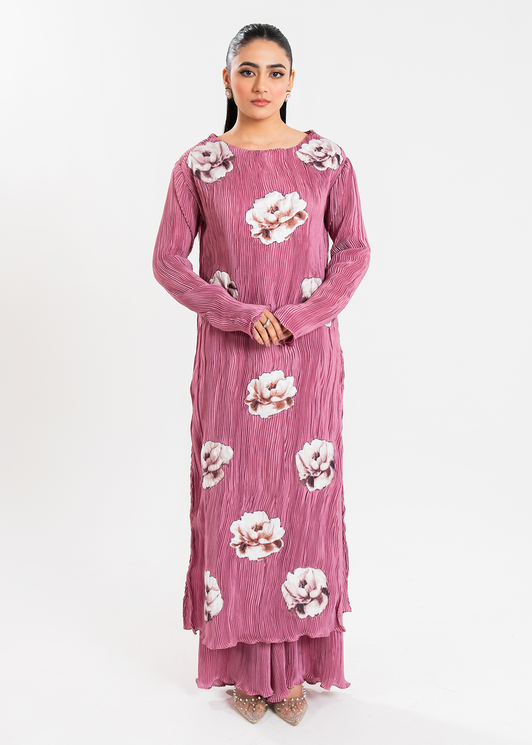 Maria Osama Khan | Claire Pleated Silk | Rosy - House Of Hania