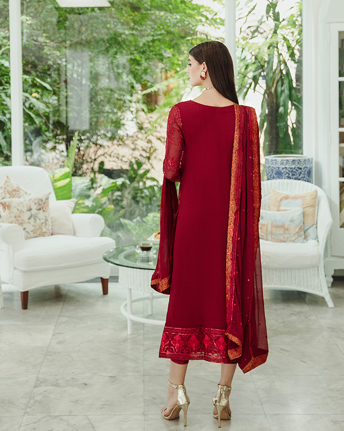 Maryum n Maria | Freesia Ariya Formals | SW23-506 - Crimson - Shadi - House Of Hania