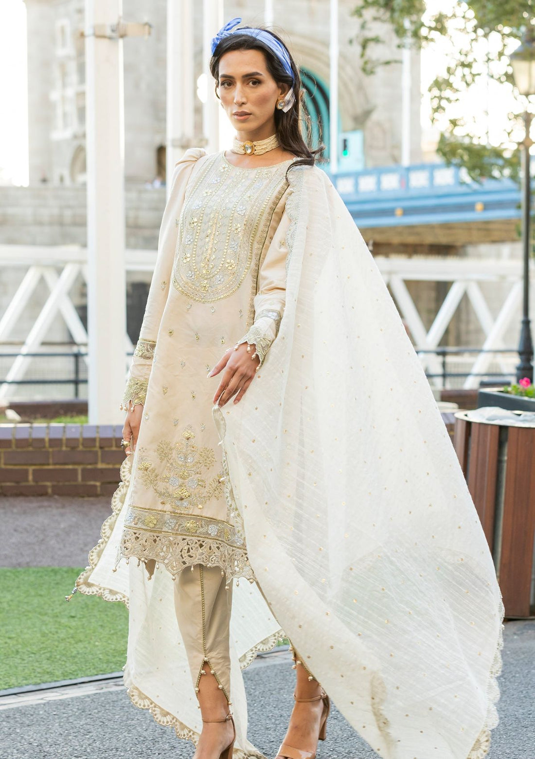 Meem | Luxury Eid Lawn 24 | MD-04 LIGHT SKIN - House Of Hania