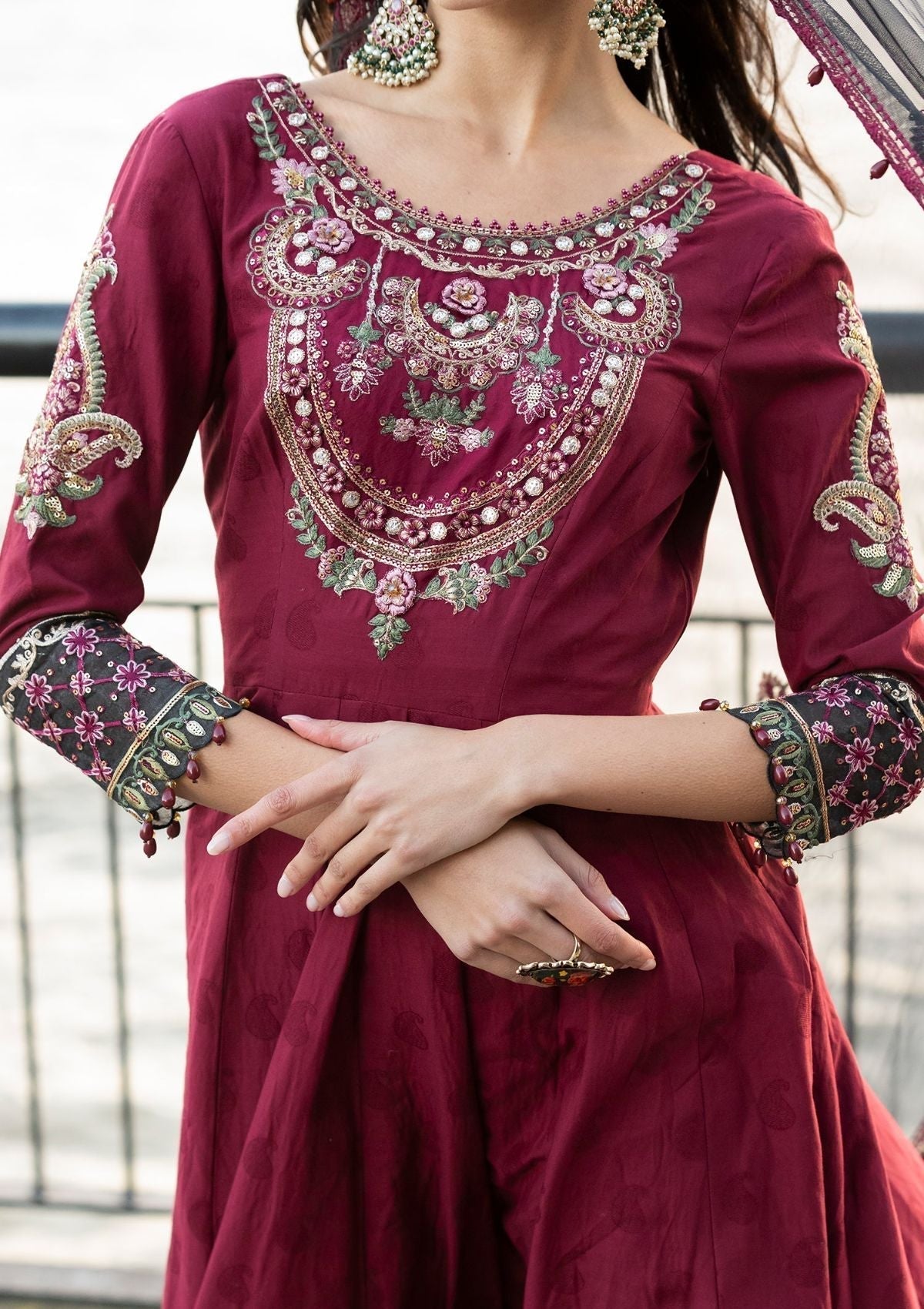 Meem | Luxury Eid Lawn 24 | MD-11 MAROON - House Of Hania