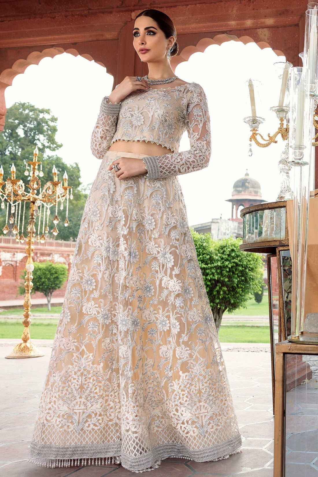Motifz-2782-OFF-WHITE EMBROIDERED SILK NET FABRIC - House Of Hania