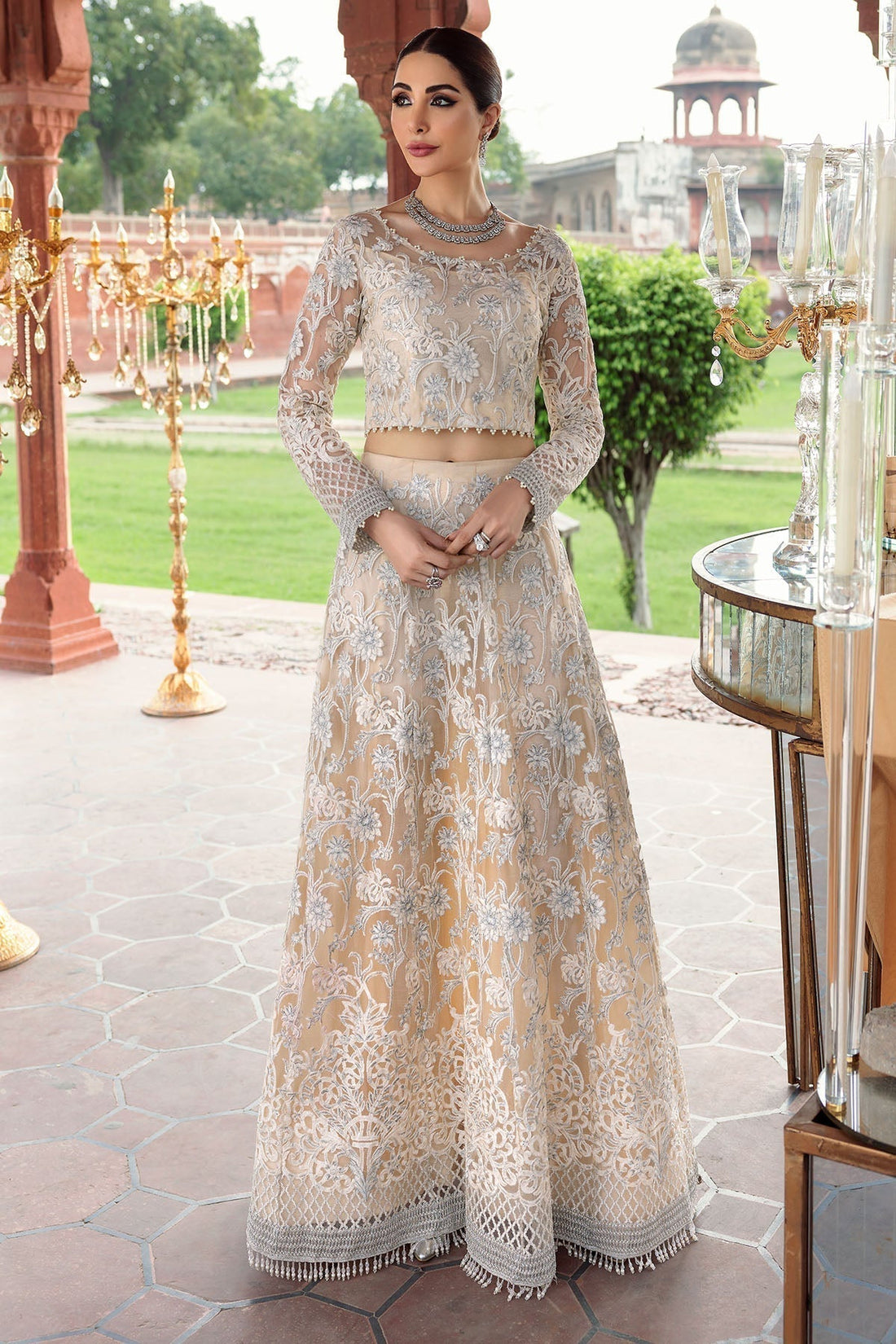 Motifz-2782-OFF-WHITE EMBROIDERED SILK NET FABRIC - House Of Hania