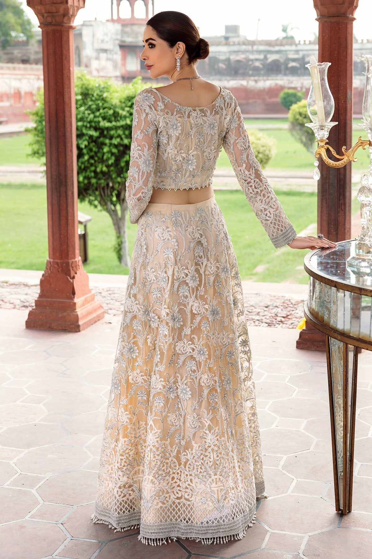 Motifz-2782-OFF-WHITE EMBROIDERED SILK NET FABRIC - House Of Hania