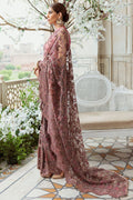 Motifz-3185-BROWN EMBROIDERED SILK NET FABRIC - House Of Hania