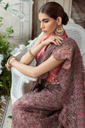 Motifz-3185-BROWN EMBROIDERED SILK NET FABRIC - House Of Hania