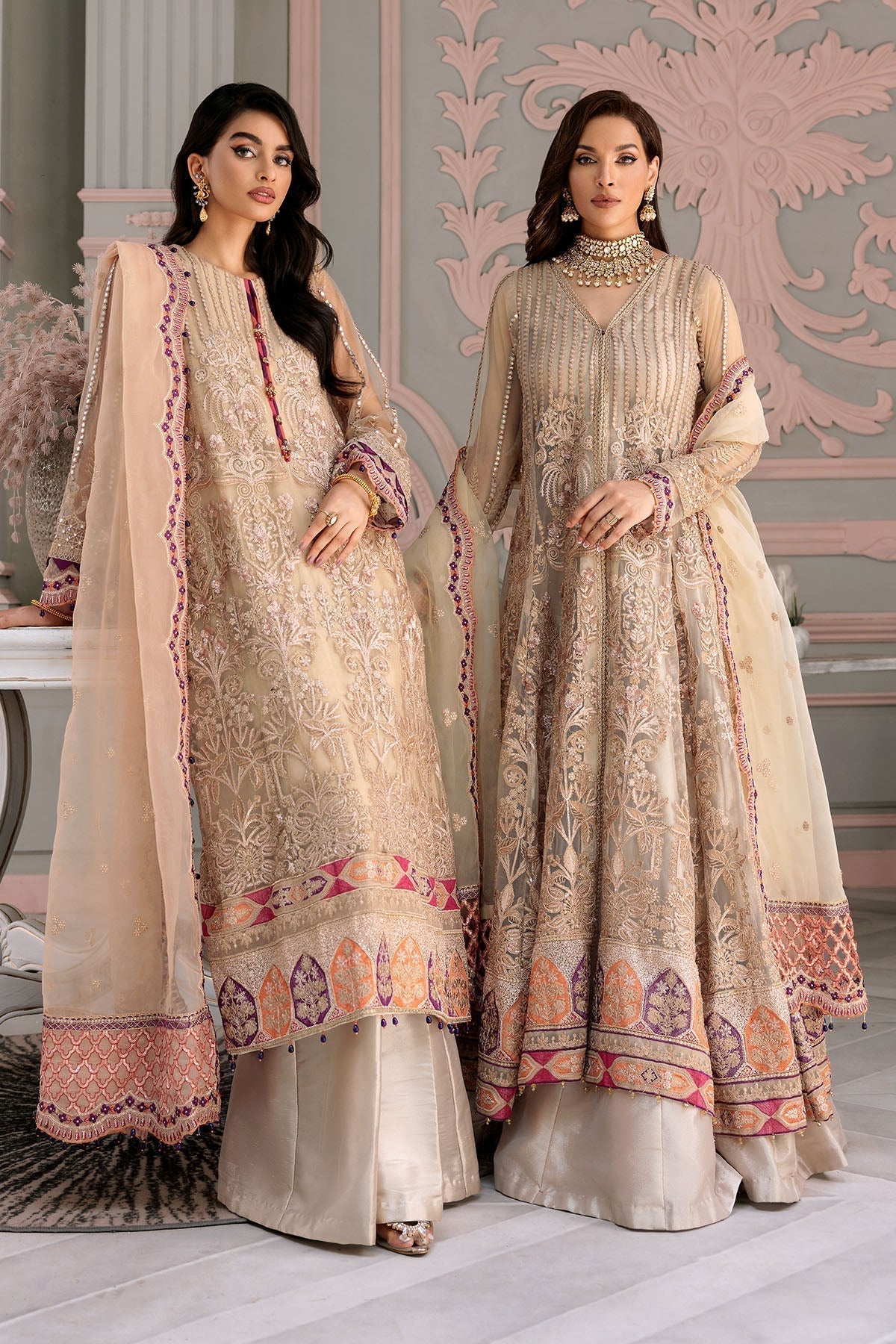 Motifz-3391-LENTERNITE EMBROIDERED SILK NET - House Of Hania