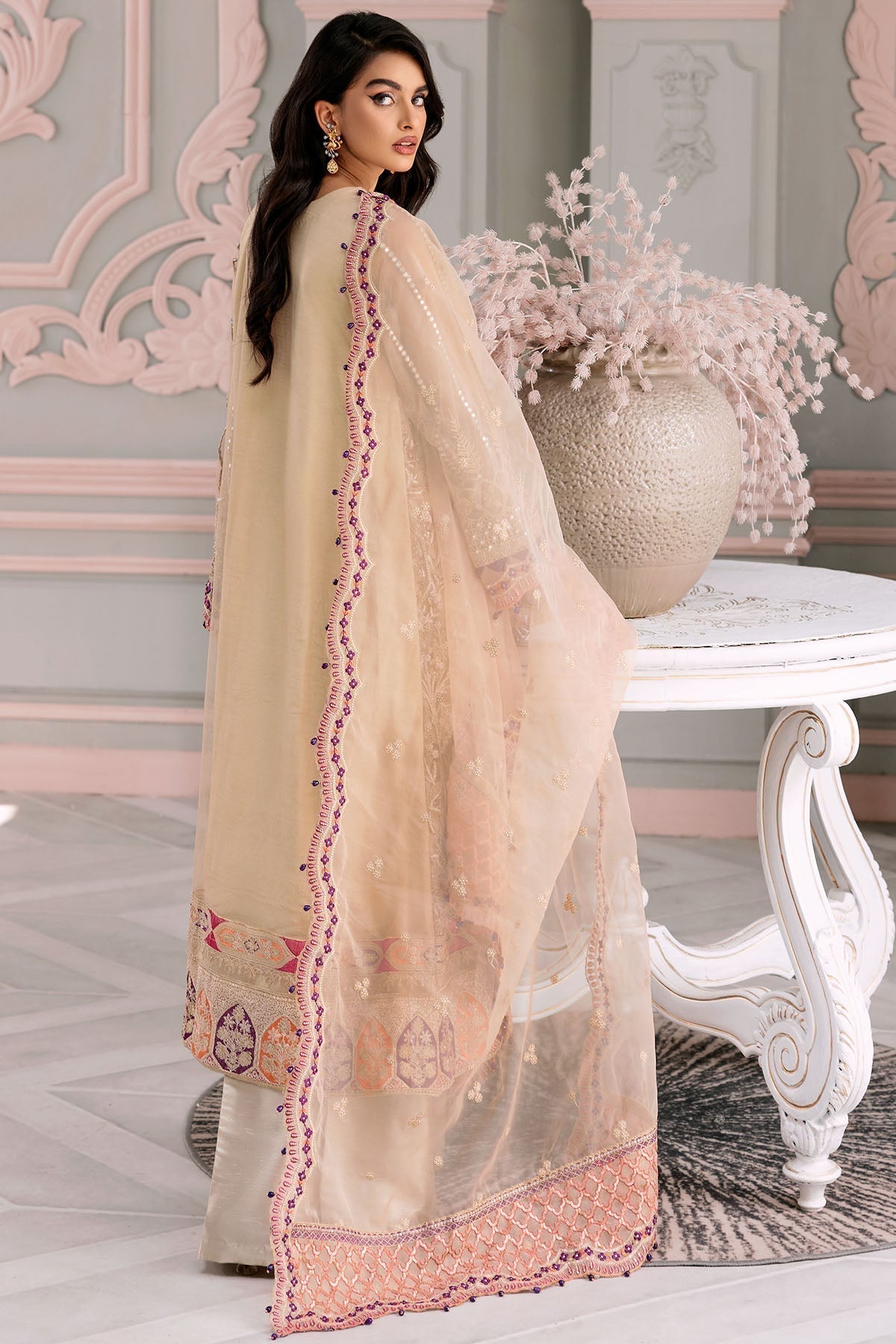 Motifz-3391-LENTERNITE EMBROIDERED SILK NET - House Of Hania