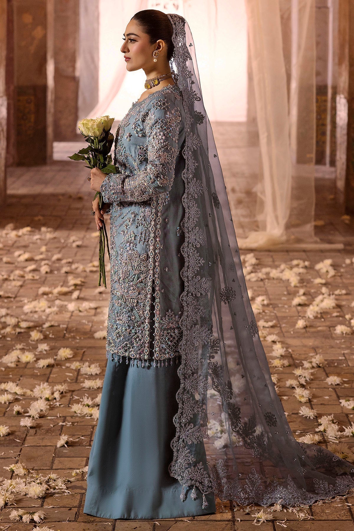 Motifz | Bridal Couture | 0014-FIROZEH EMBROIDERED ORGANZA STITCHED - House Of Hania