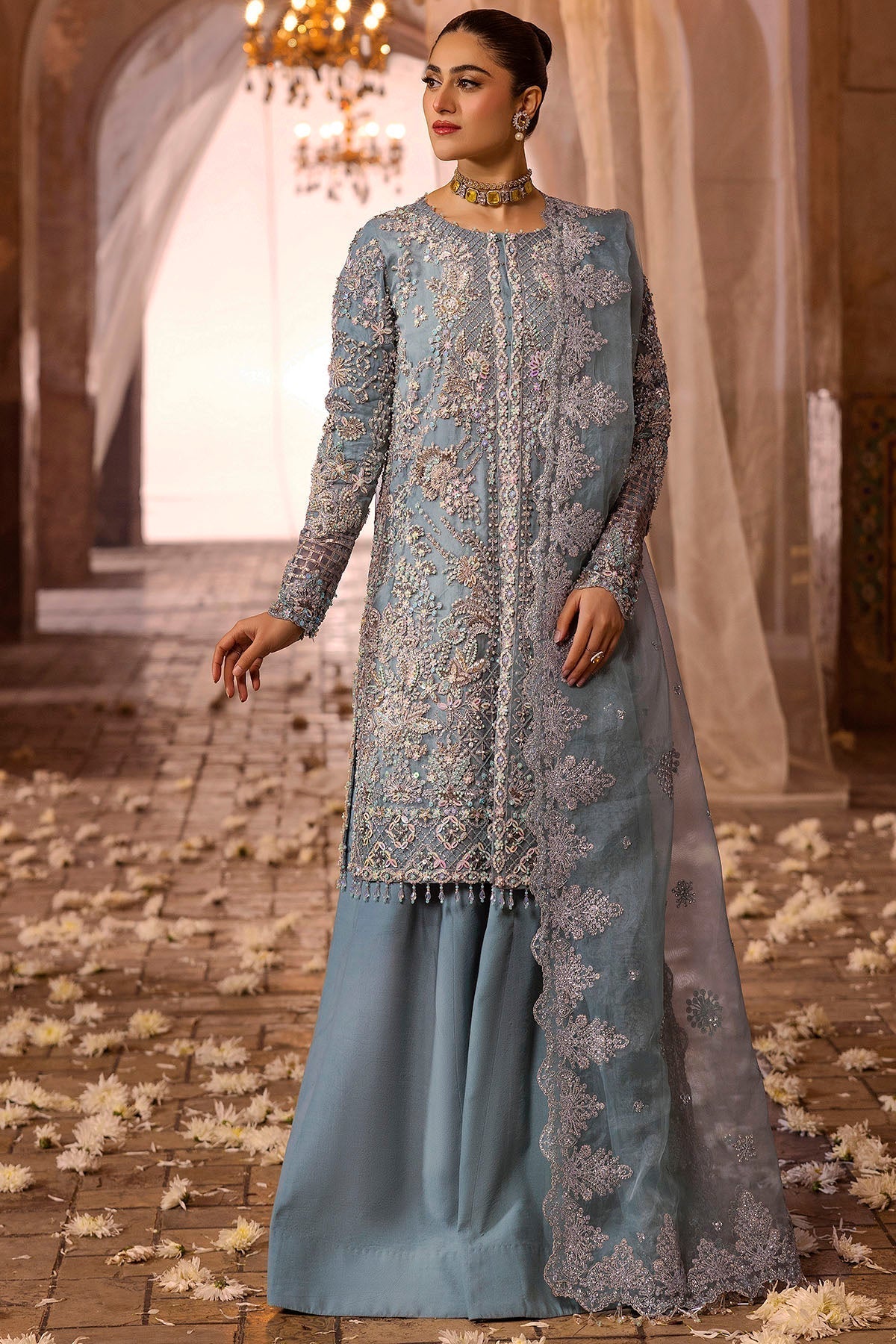 Motifz | Bridal Couture | 0014-FIROZEH EMBROIDERED ORGANZA STITCHED - House Of Hania