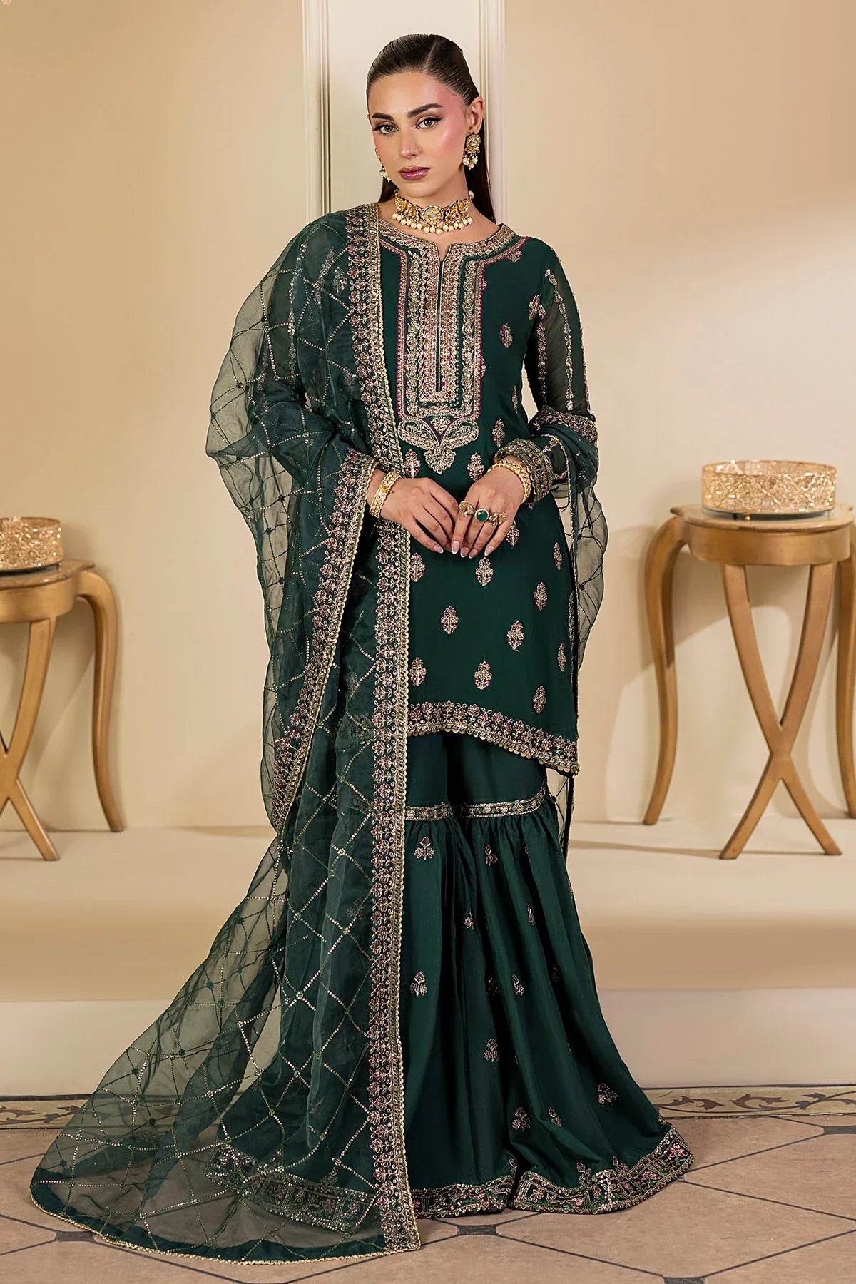 Motifz | EMBROIDERED CRINKLE CHIFFON | 5135-JADE - House Of Hania