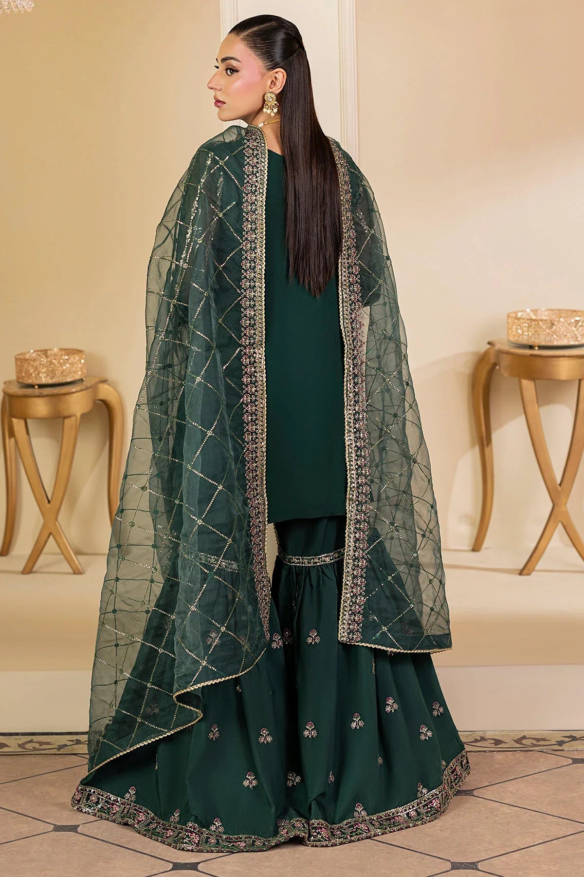 Motifz | EMBROIDERED CRINKLE CHIFFON | 5135-JADE - House Of Hania