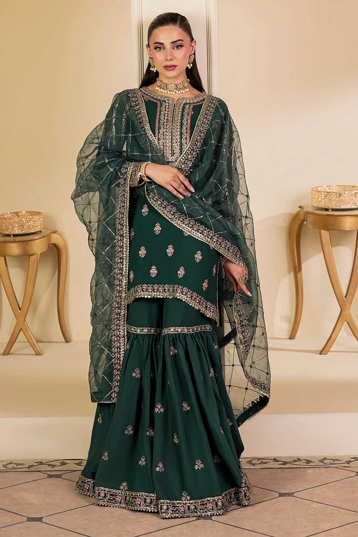 Motifz | EMBROIDERED CRINKLE CHIFFON | 5135-JADE - House Of Hania
