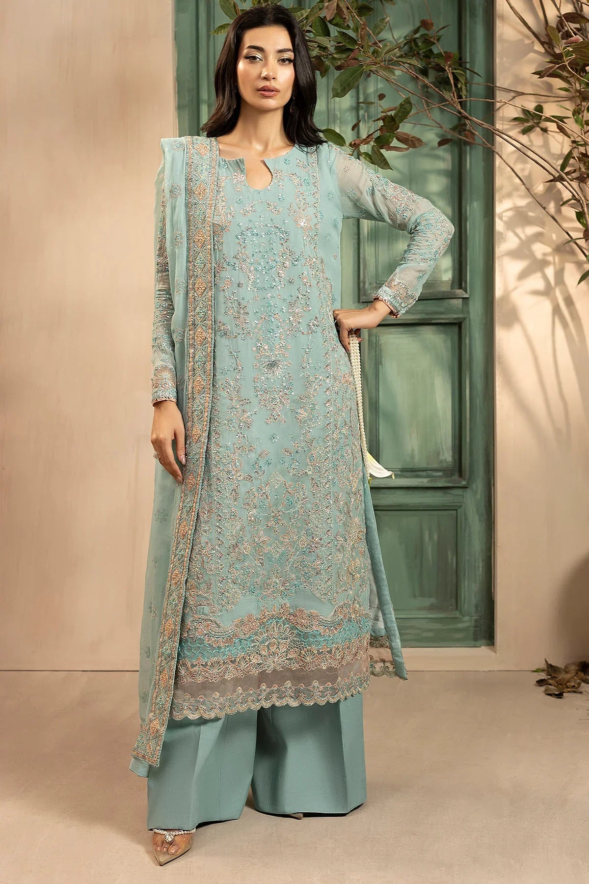 Motifz | EMBROIDERED CRINKLE CHIFFON | 5574-FLORA - House Of Hania