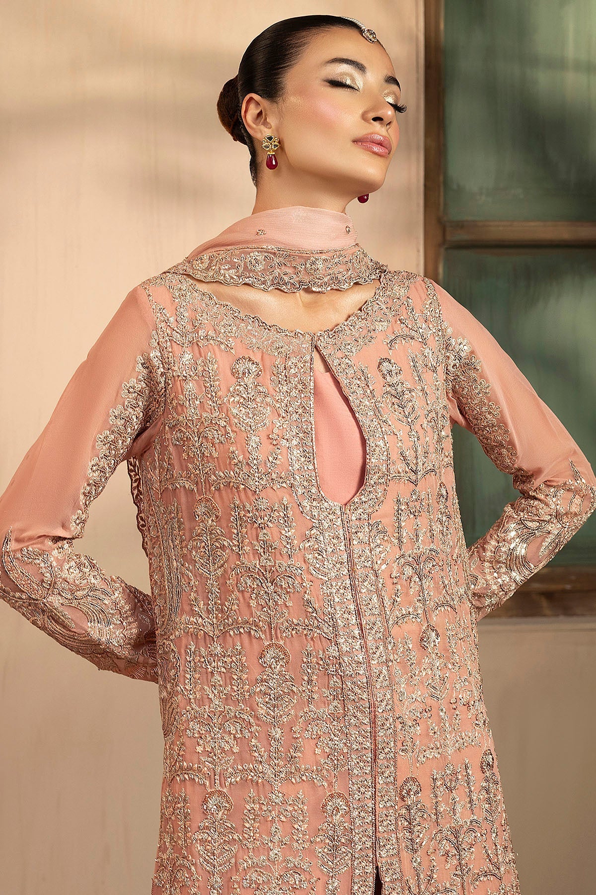 Motifz | EMBROIDERED CRINKLE CHIFFON | 5576-PEARL - House Of Hania