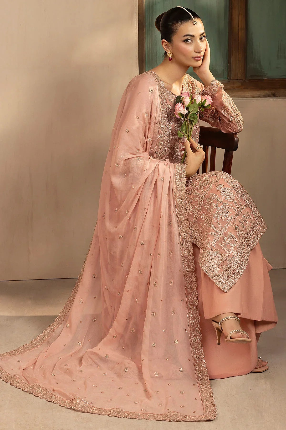 Motifz | EMBROIDERED CRINKLE CHIFFON | 5576-PEARL - House Of Hania