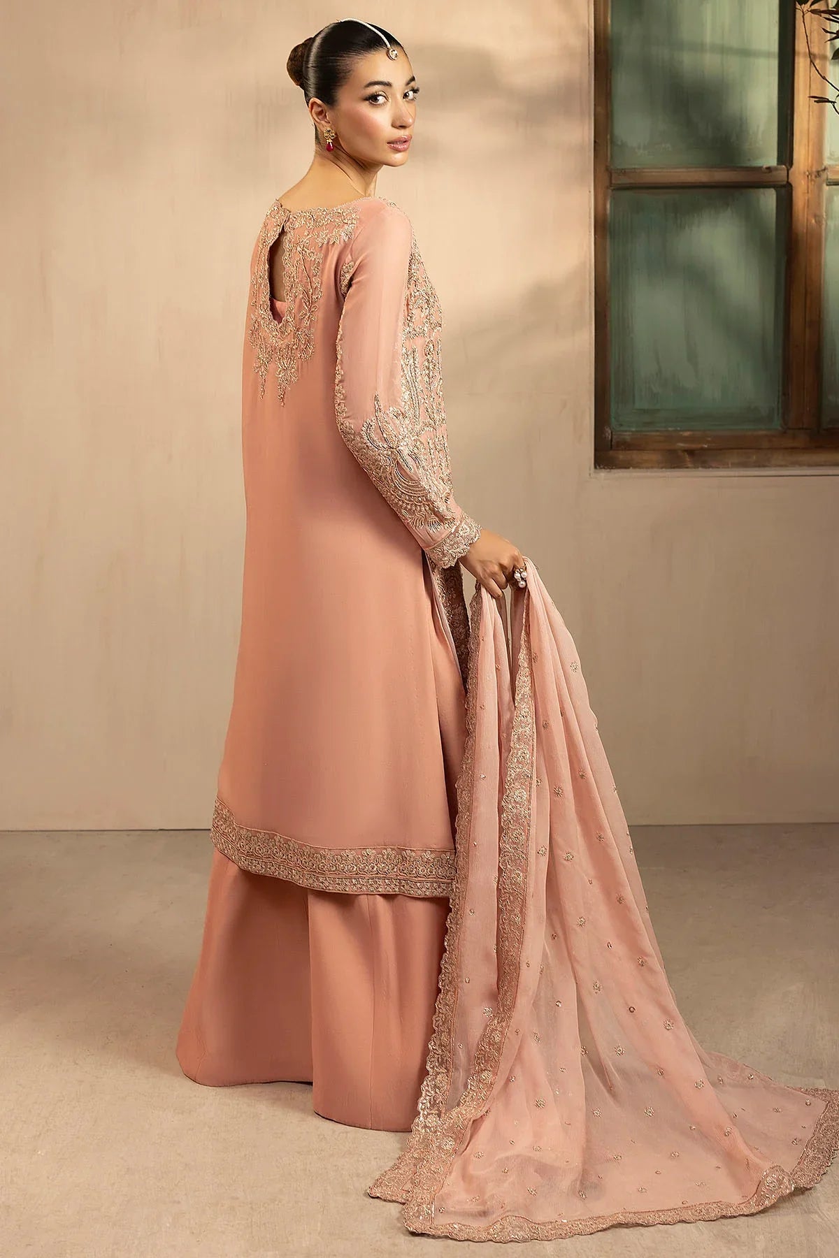 Motifz | EMBROIDERED CRINKLE CHIFFON | 5576-PEARL - House Of Hania