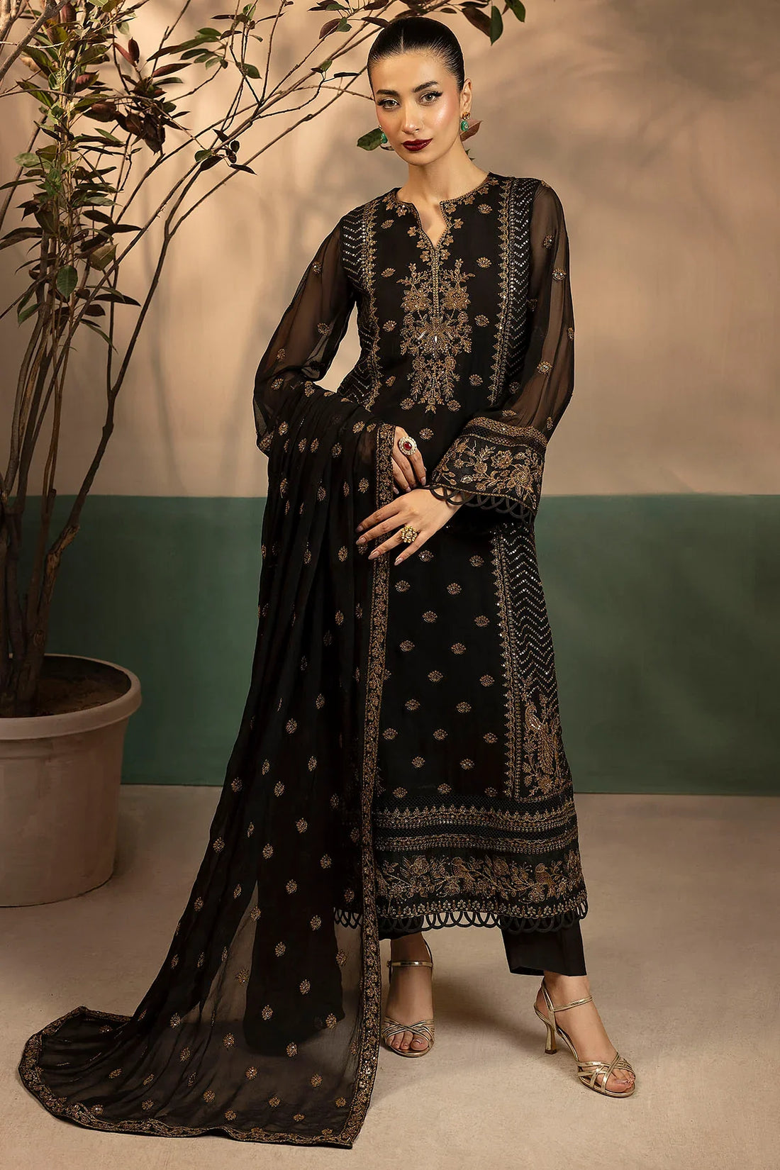Motifz | EMBROIDERED CRINKLE CHIFFON | 5579-VIOLA - House Of Hania