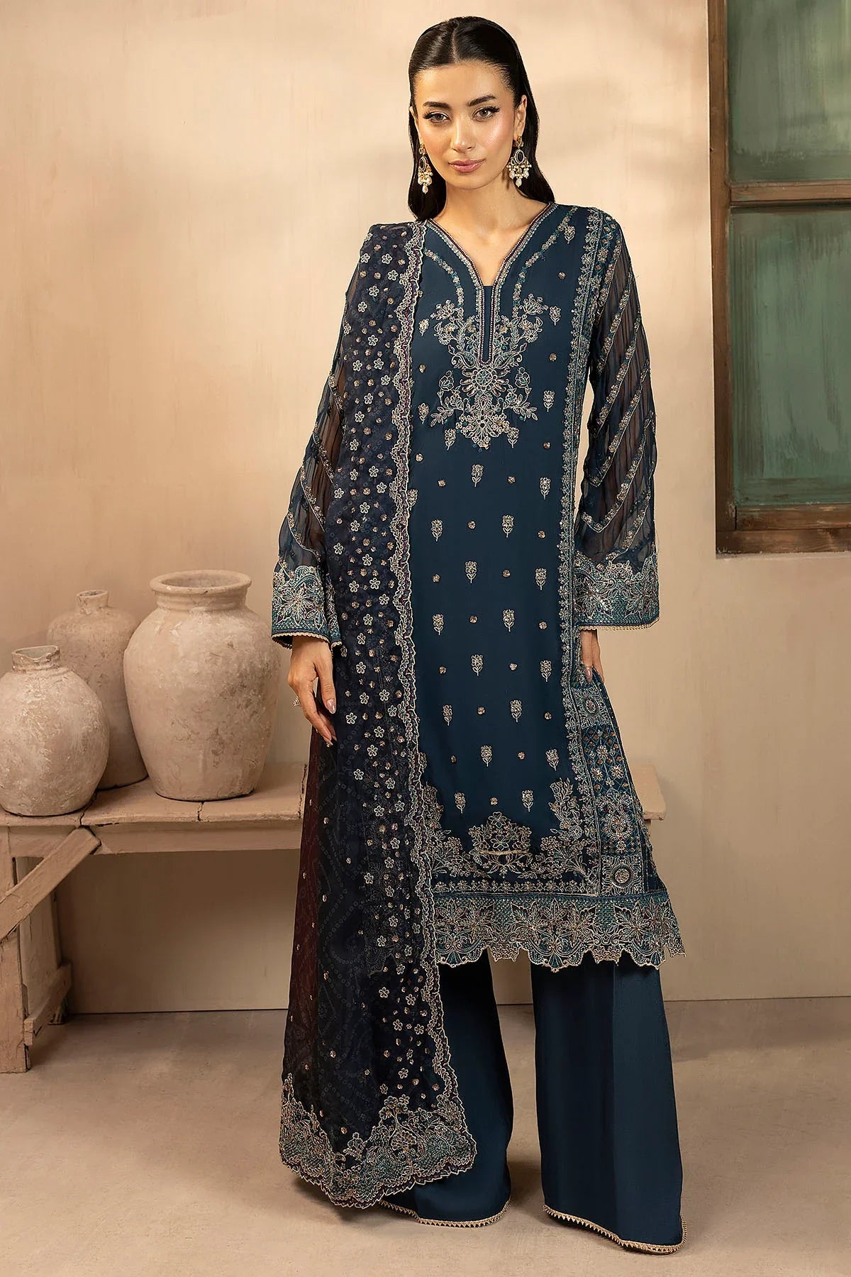 Motifz | EMBROIDERED CRINKLE CHIFFON | 5581-DELLA - House Of Hania