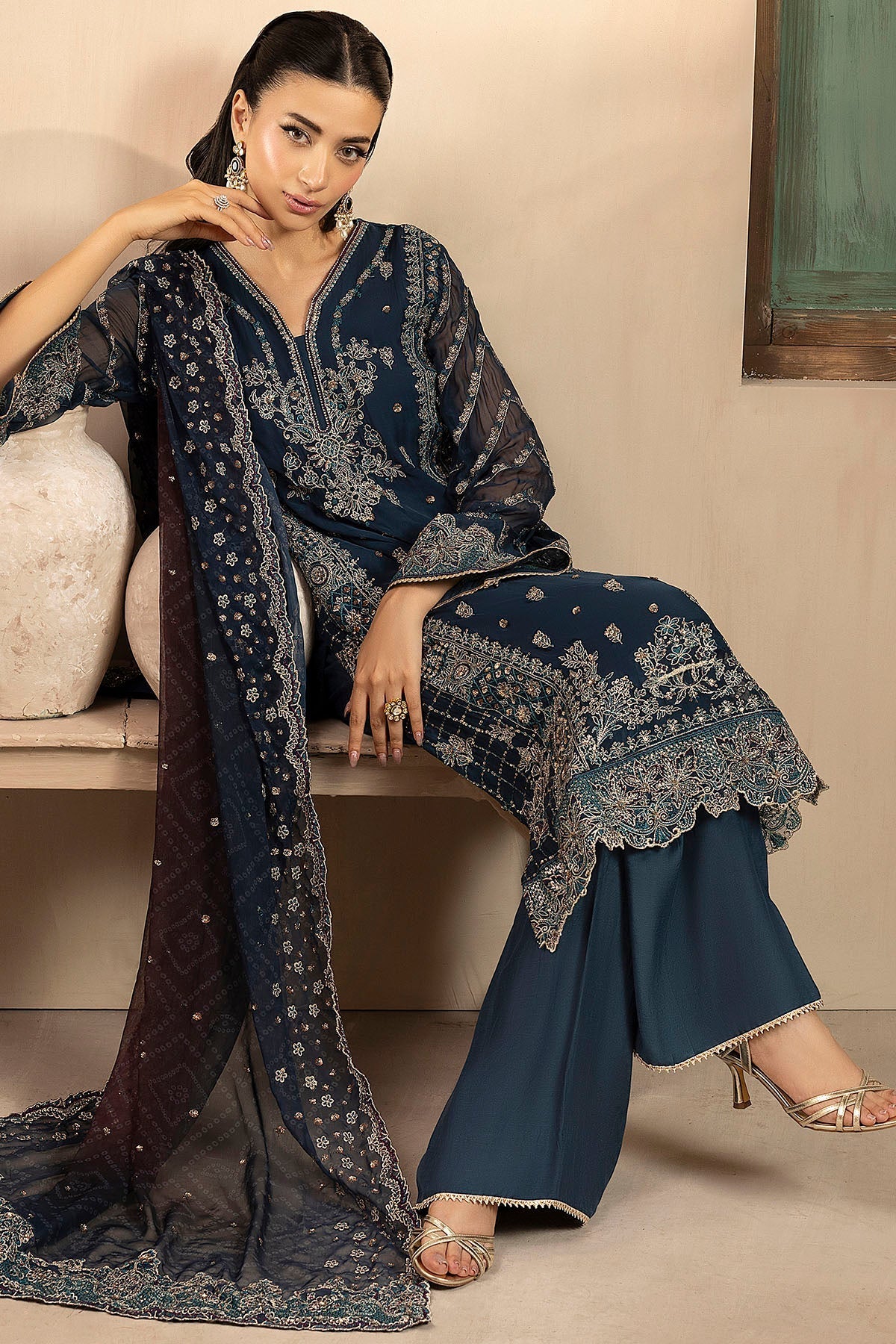 Motifz | EMBROIDERED CRINKLE CHIFFON | 5581-DELLA - House Of Hania