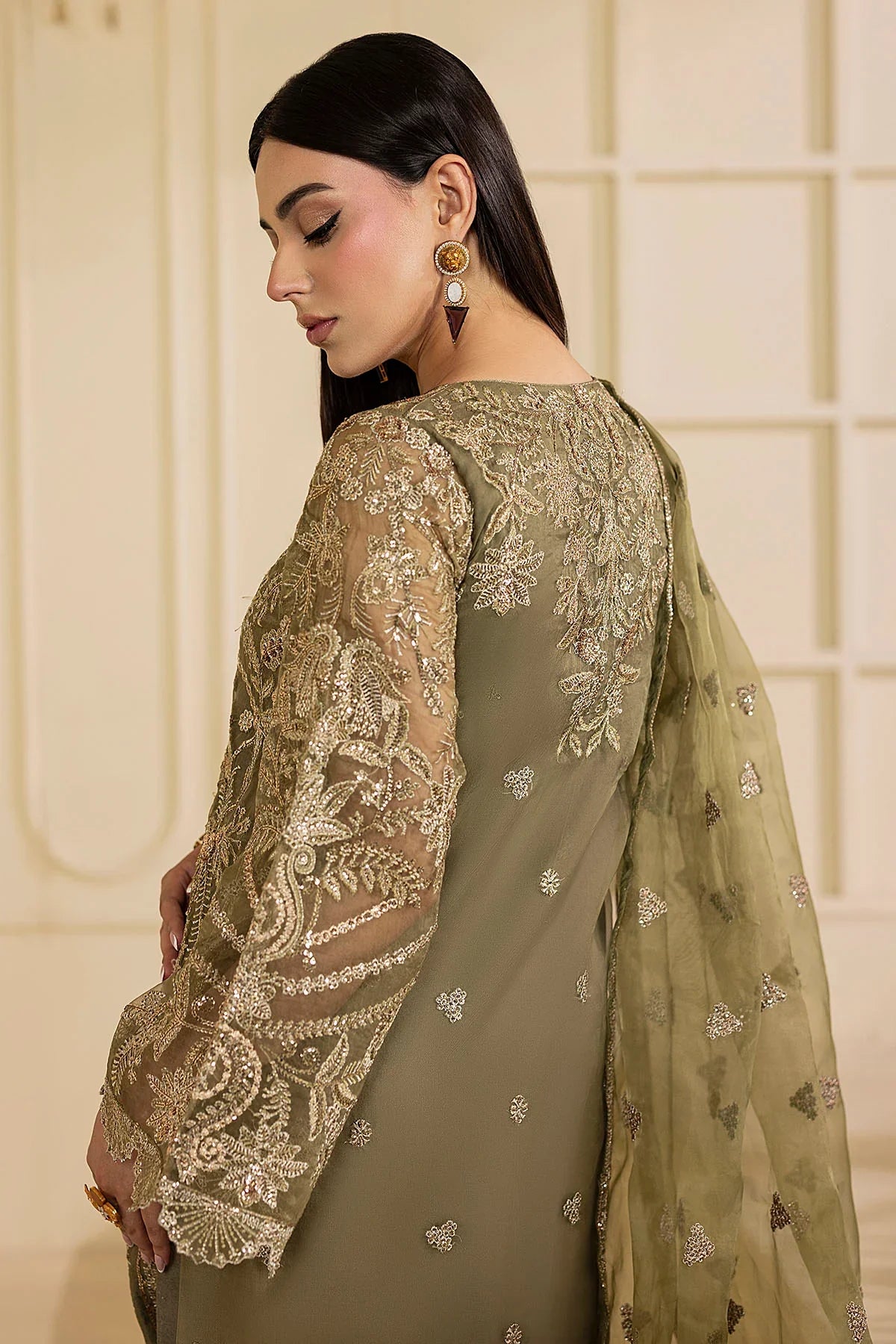 Motifz | EMBROIDERED ORGANZA | 5137-GREEN - House Of Hania