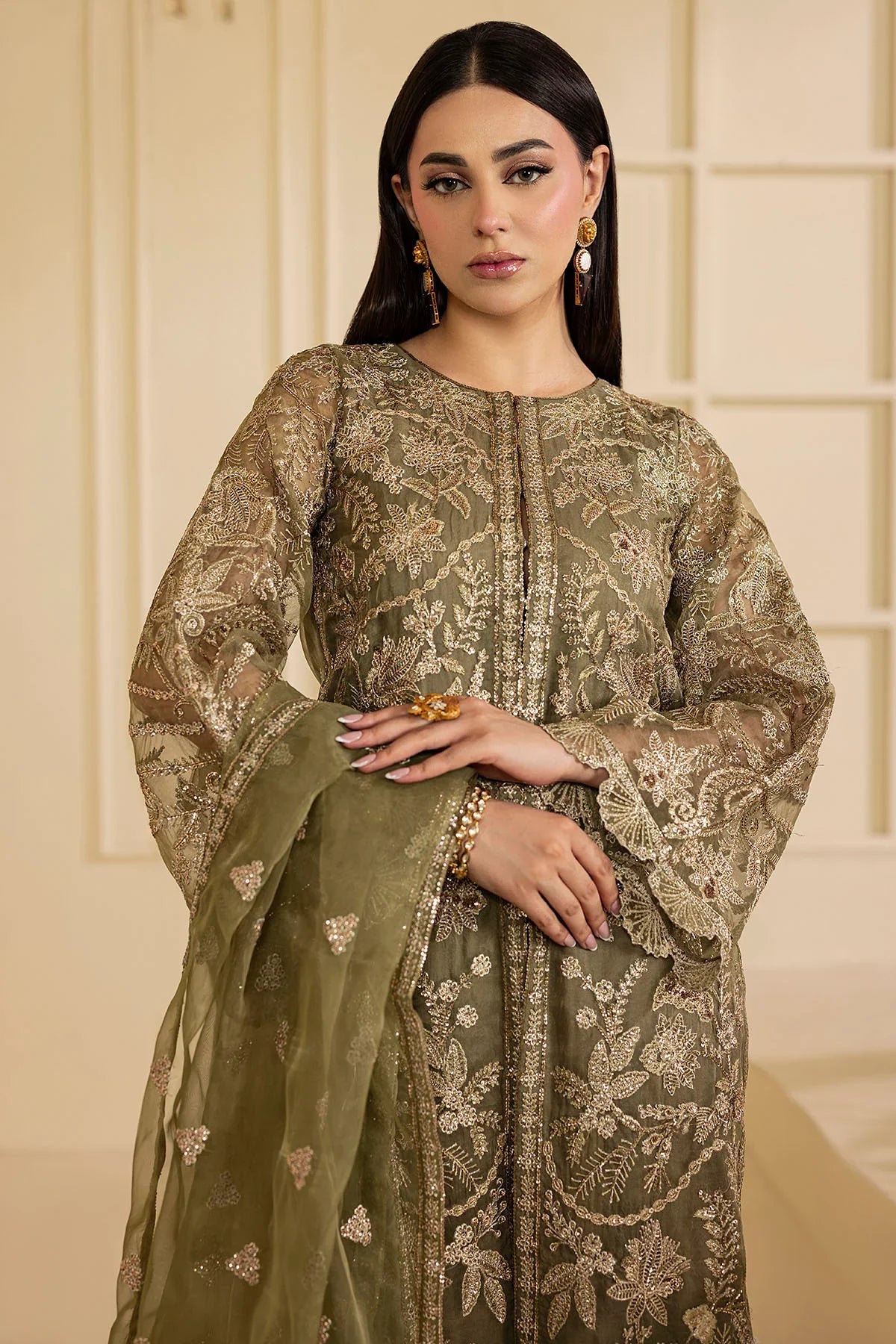 Motifz | EMBROIDERED ORGANZA | 5137-GREEN - House Of Hania