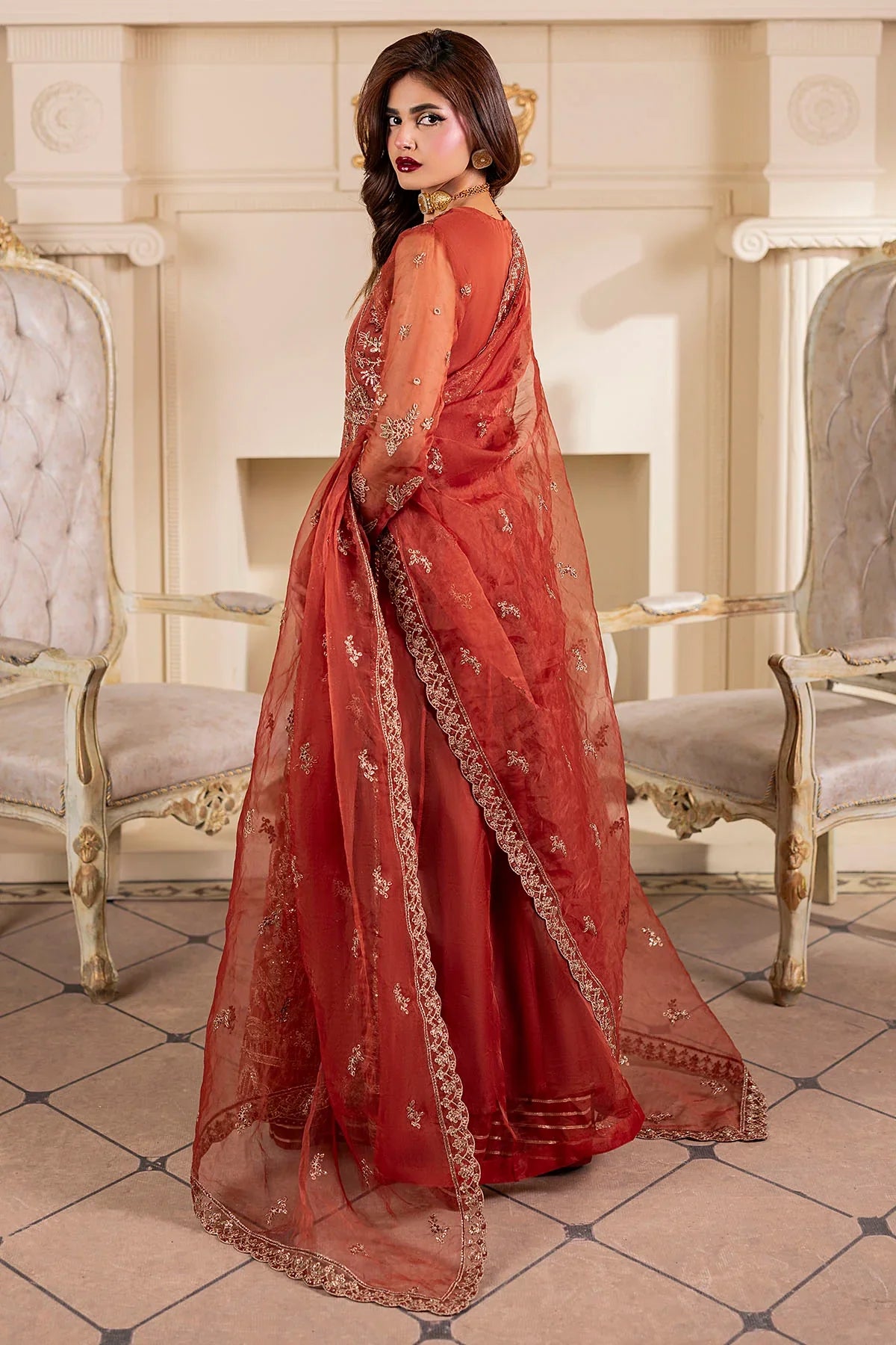 Motifz | EMBROIDERED ORGANZA | 5139-BRANDY - House Of Hania