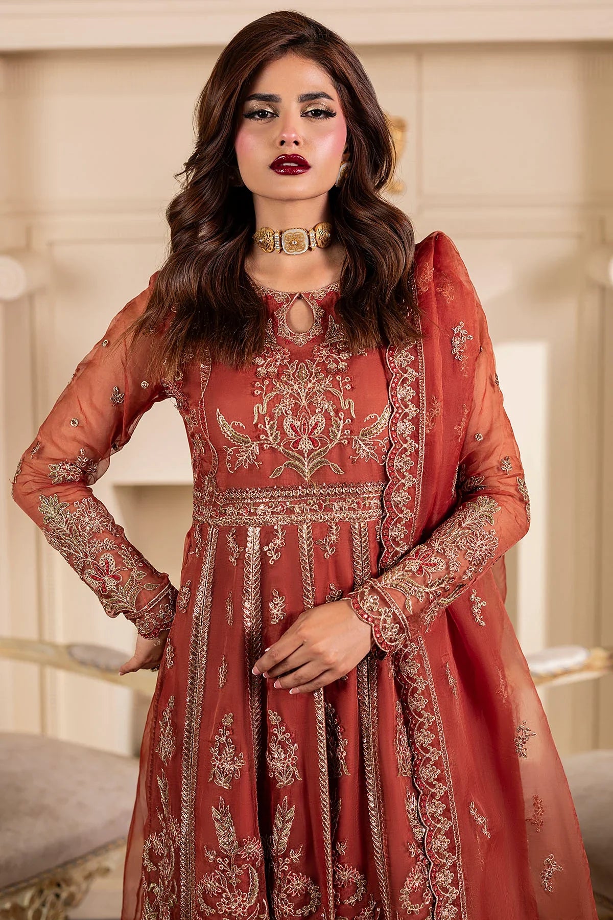 Motifz | EMBROIDERED ORGANZA | 5139-BRANDY - House Of Hania