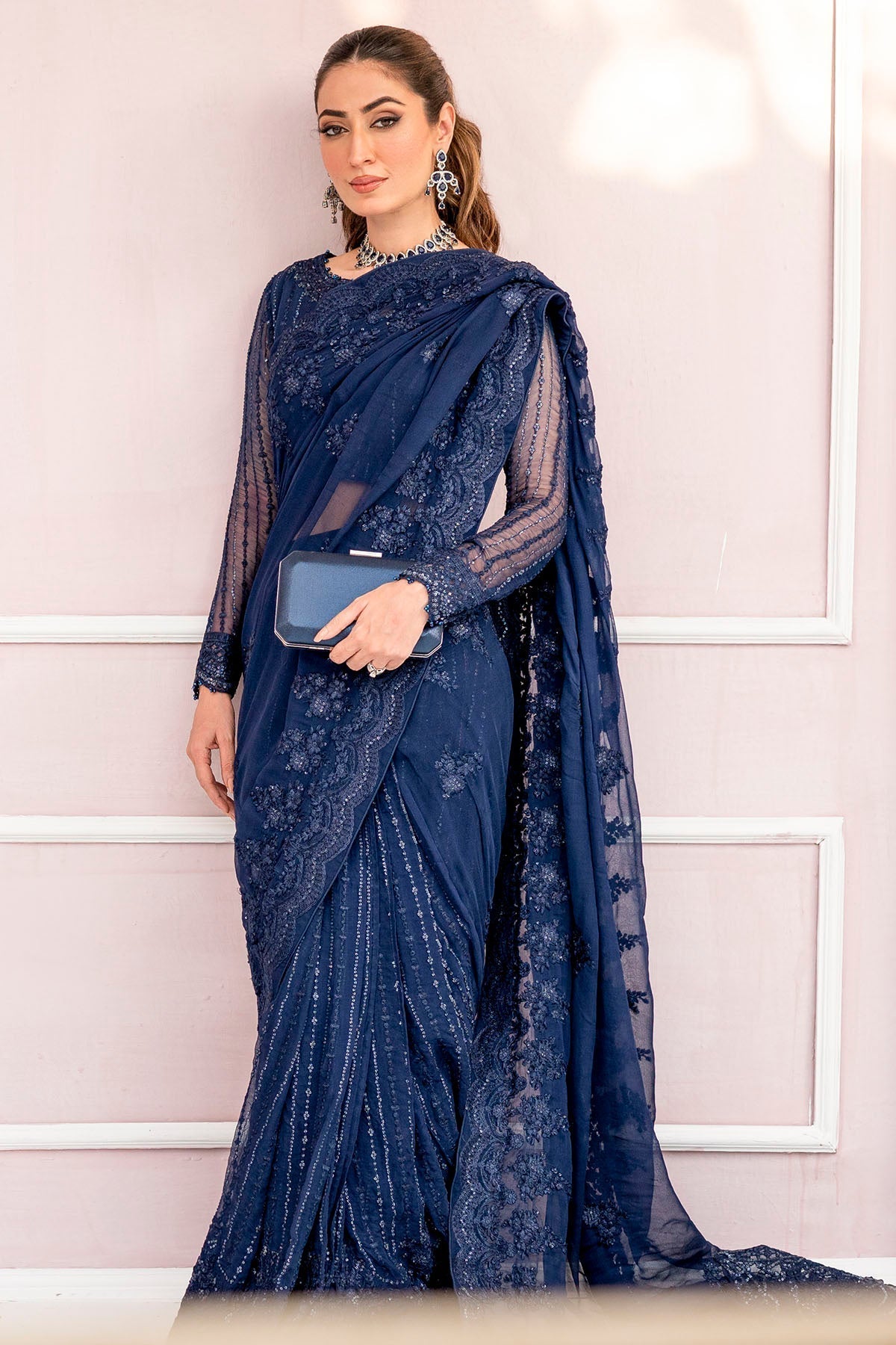 Motifz | EMBROIDERED SILK NET | 4120-CASPARA - House Of Hania