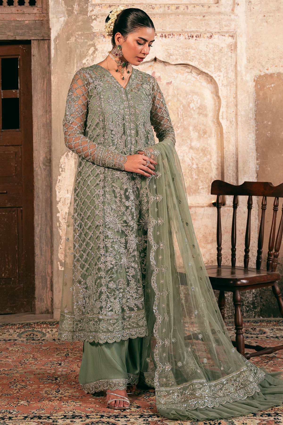 Motifz | EMBROIDERED SILK NET | 4822-ALAMZAIB - House Of Hania