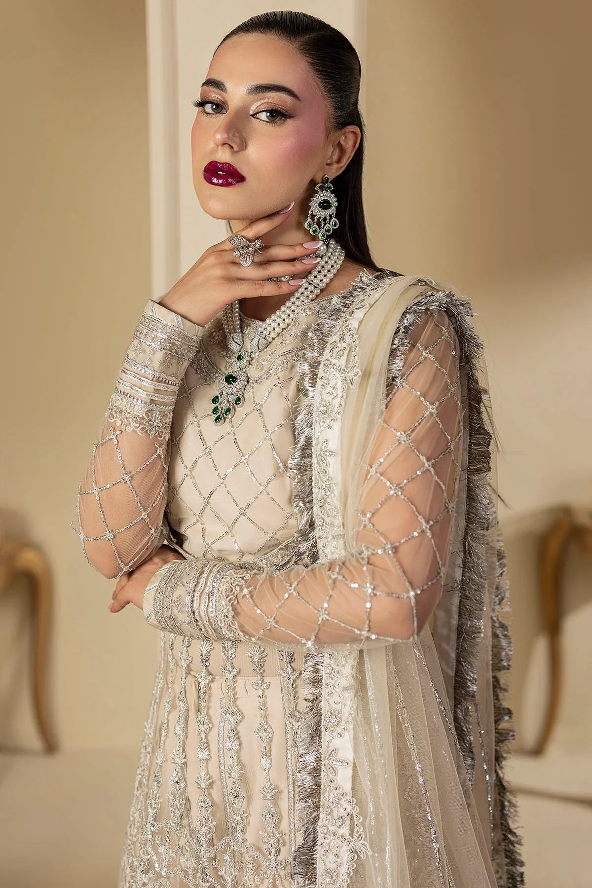 Motifz | EMBROIDERED SILK NET | 5131-DOVE - House Of Hania