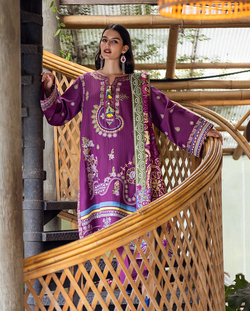 Mushq | Hemline Karandi | Plum Swirl - House Of Hania