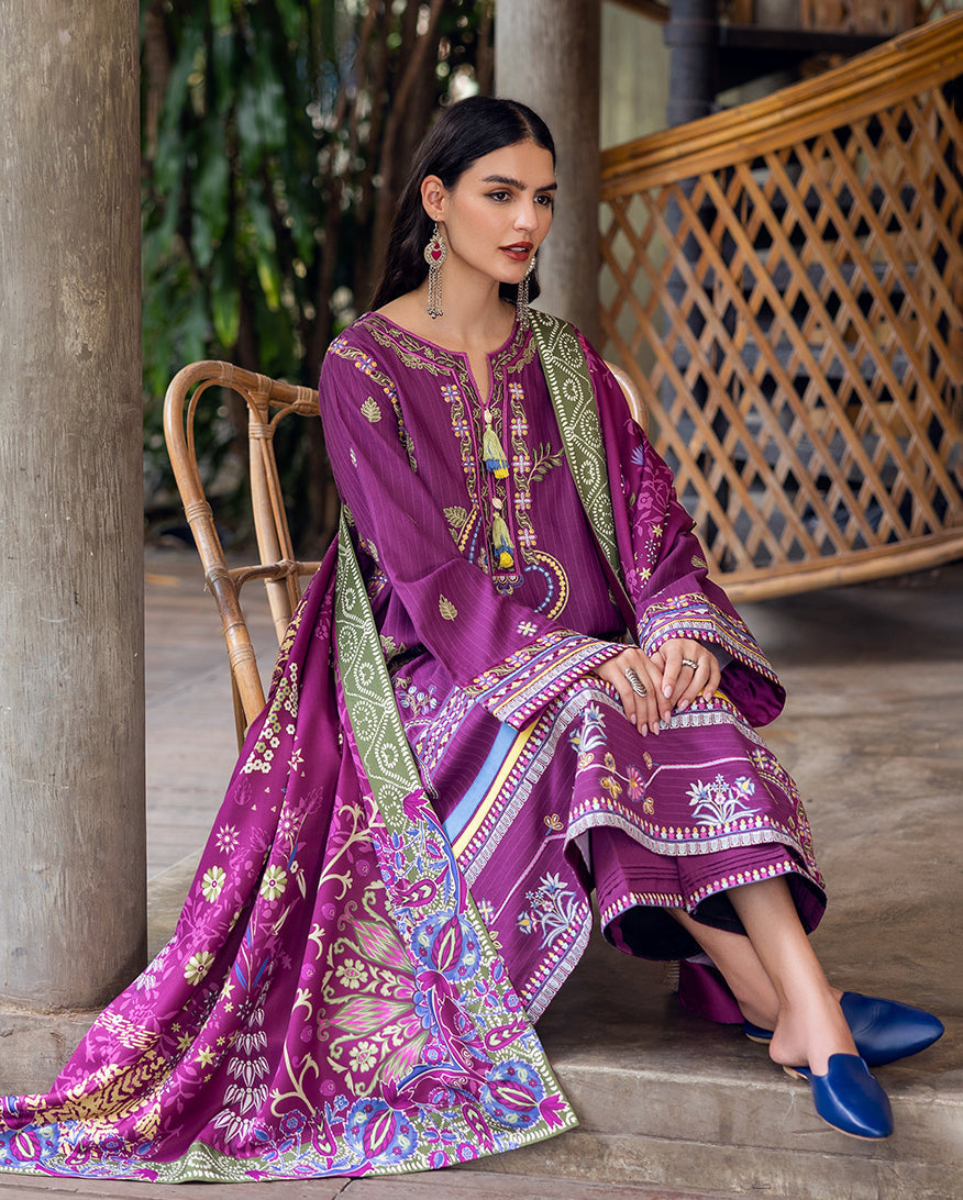 Mushq | Hemline Karandi | Plum Swirl - House Of Hania