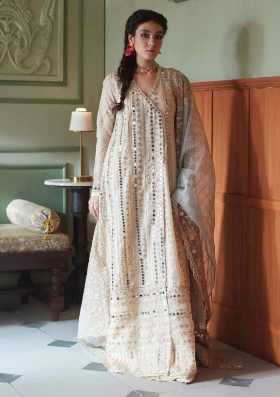 Aaima – Beige Organza, Raw Silk (3-Piece) by Mushq
