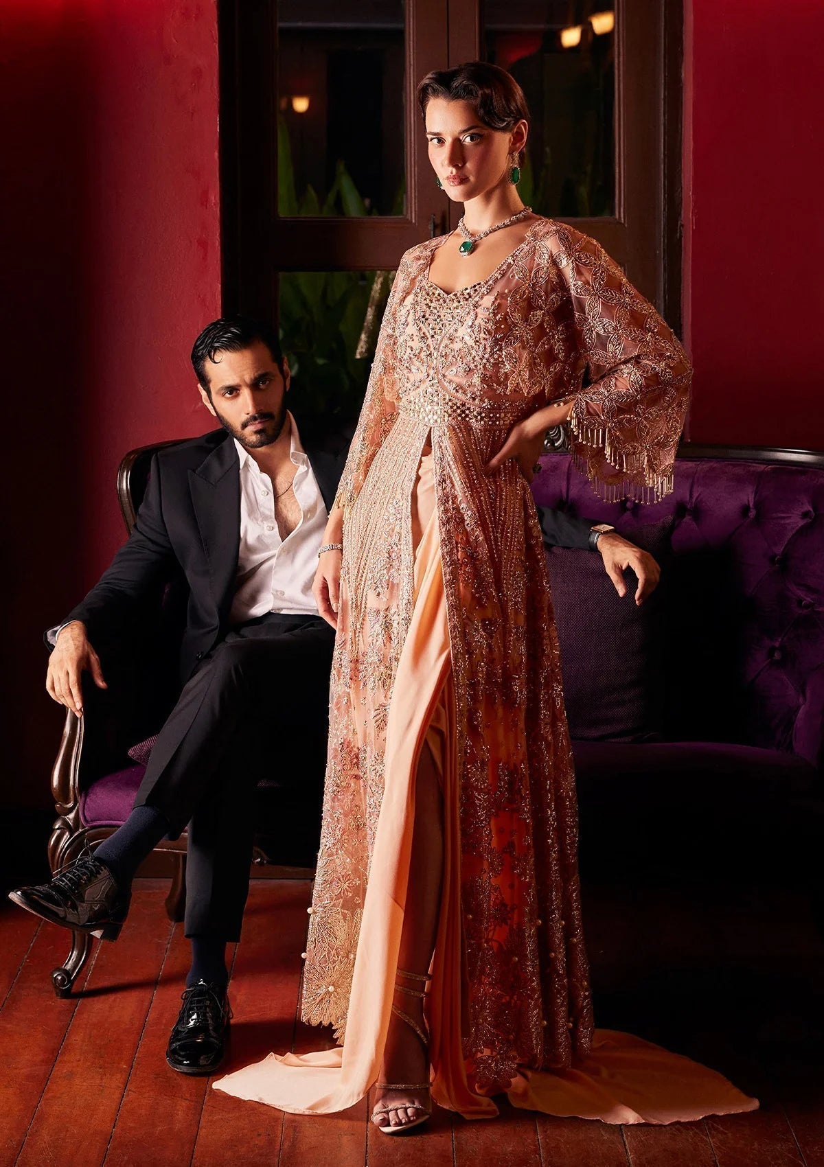 Mushq Stardust Embroidered Net 3Pc Suit MN23-01 Twinkle - House Of Hania