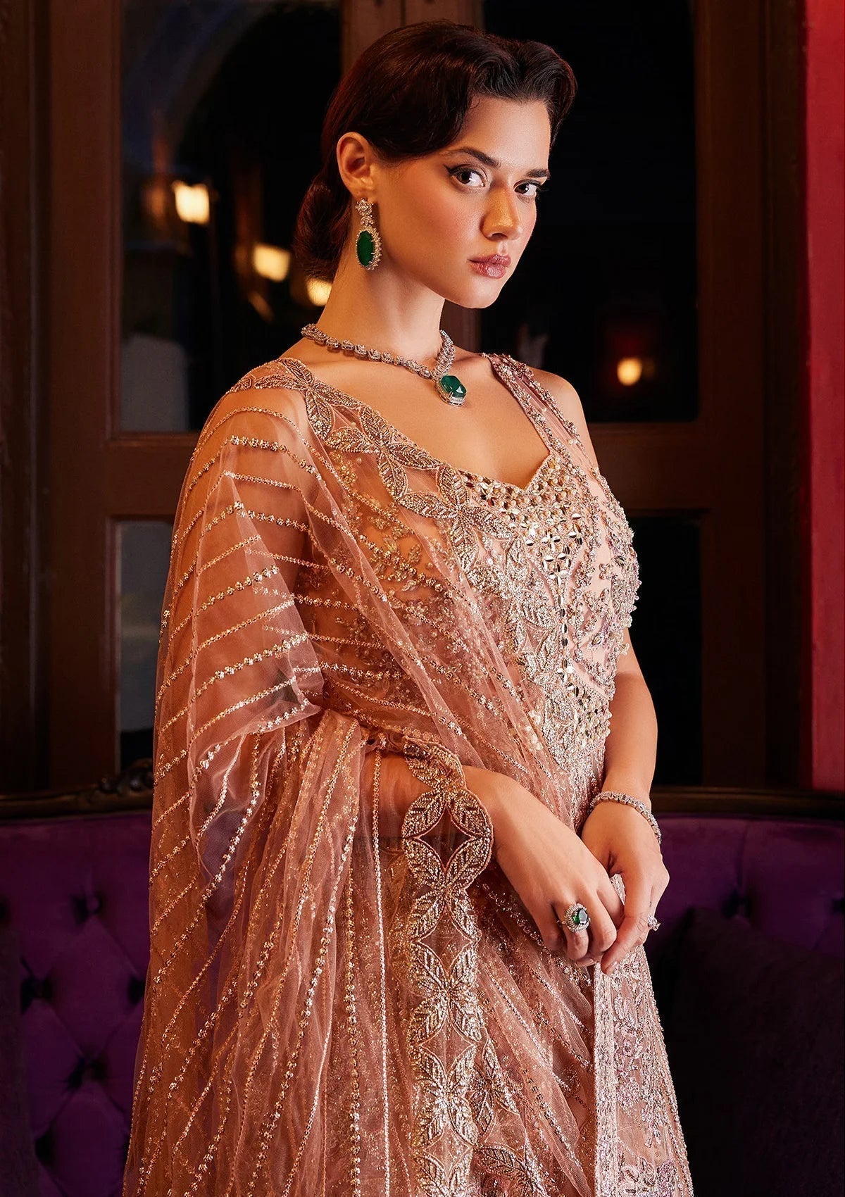 Mushq Stardust Embroidered Net 3Pc Suit MN23-01 Twinkle - House Of Hania