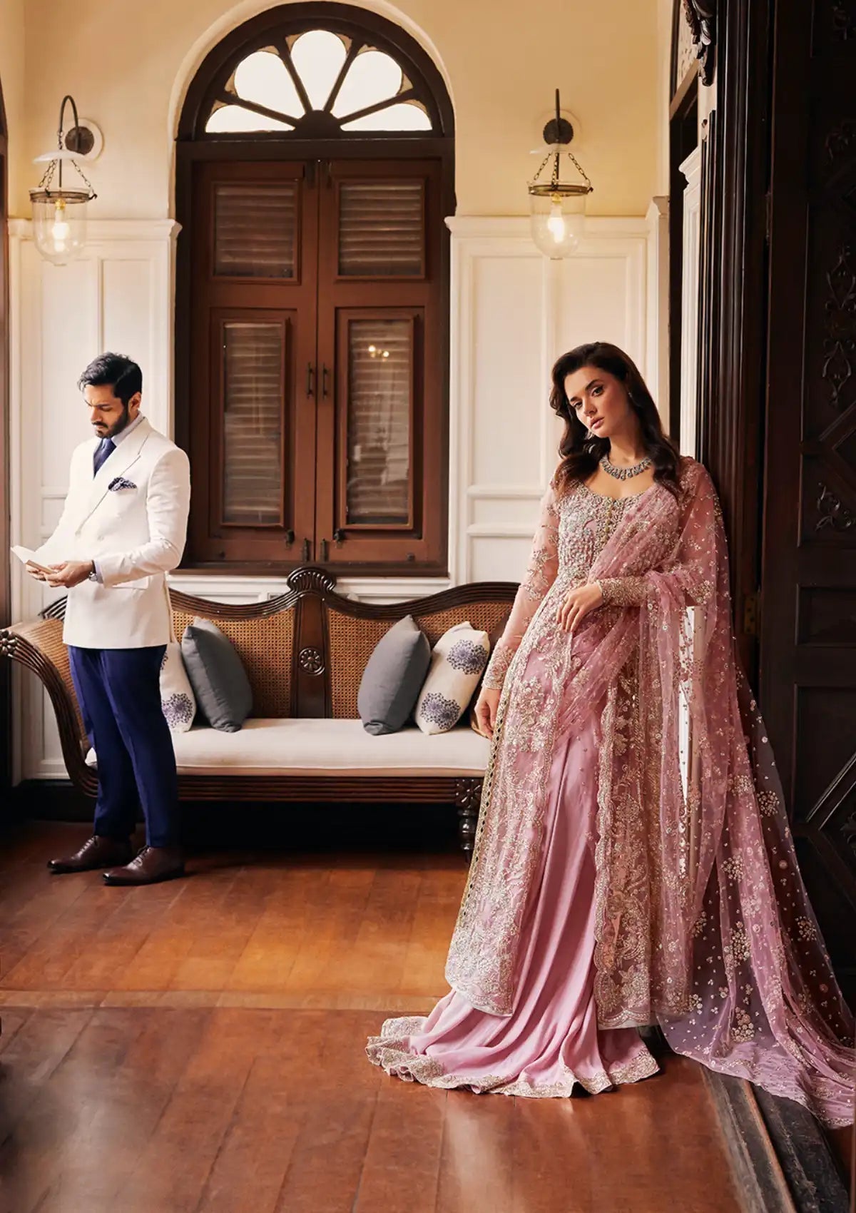 Mushq Stardust Embroidered Net 3Pc Suit MN23-04 Luster - House Of Hania