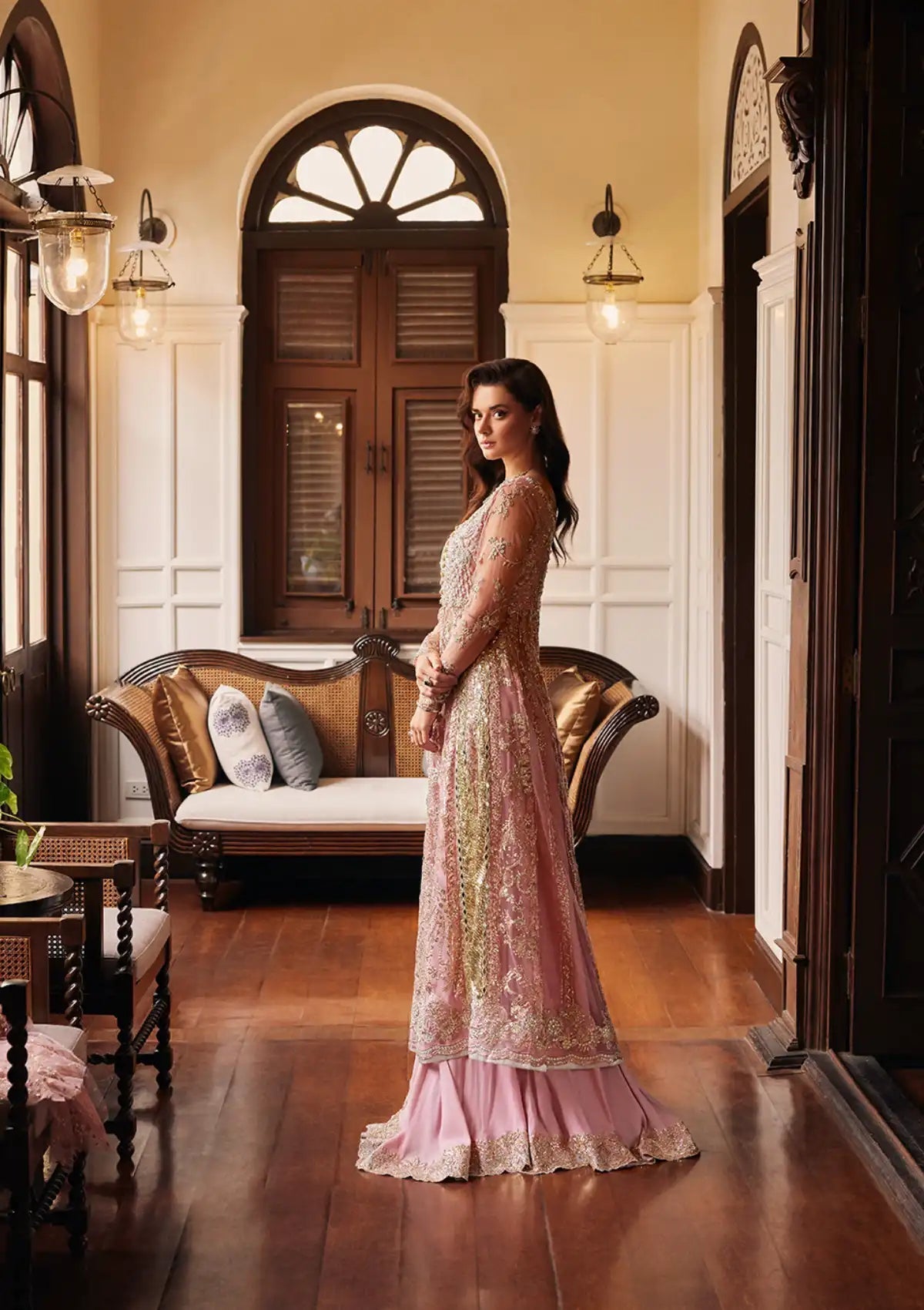 Mushq Stardust Embroidered Net 3Pc Suit MN23-04 Luster - House Of Hania