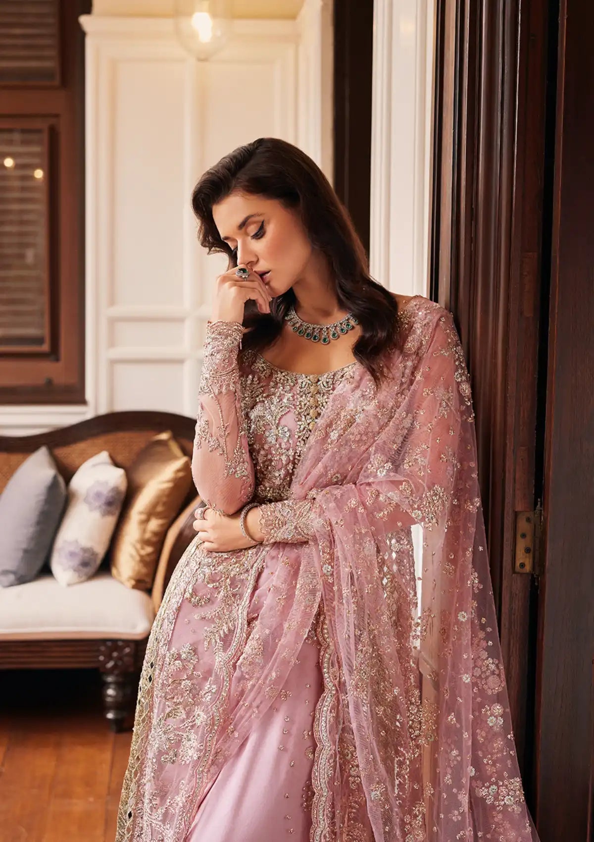Mushq Stardust Embroidered Net 3Pc Suit MN23-04 Luster - House Of Hania