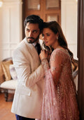 Mushq Stardust Embroidered Net 3Pc Suit MN23-04 Luster - House Of Hania