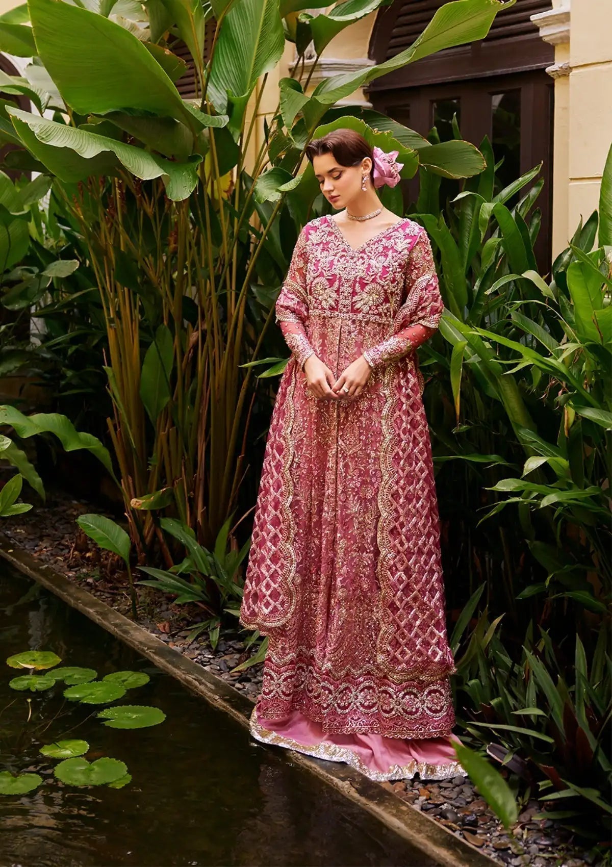 Mushq Stardust Embroidered Net 3Pc Suit MN23-07 Cupid - House Of Hania