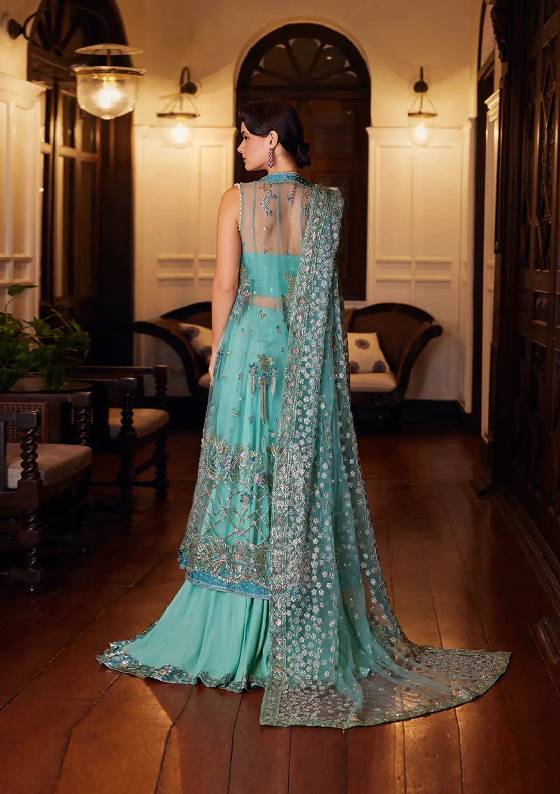 Mushq Stardust Embroidered Net Unstitched 3Pc Suit MN23-03 Astrum - House Of Hania