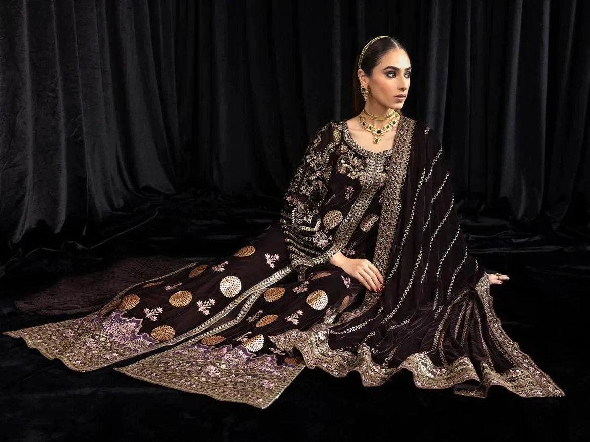NUREH Maya Embroidered 3Pc Suit NS-103 MOORE - House Of Hania