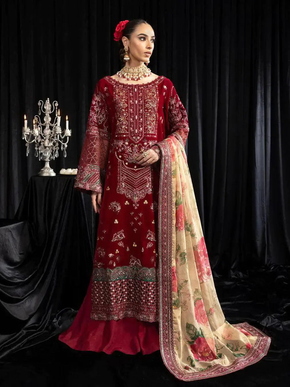 NUREH Maya Embroidered Velvet 3Pc Suit NS-106 ELISA - House Of Hania